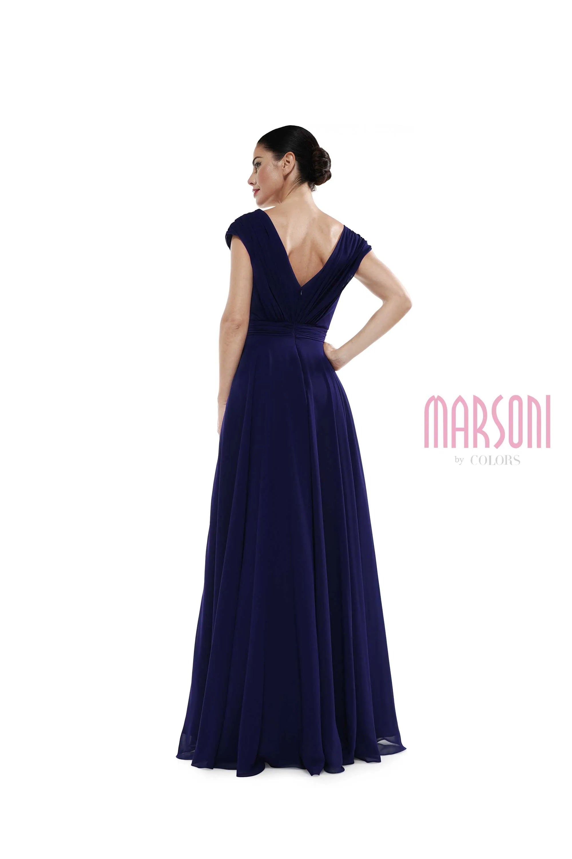 Marsoni by Colors -M251 01 Chiffon Gathered V-Neck Gown