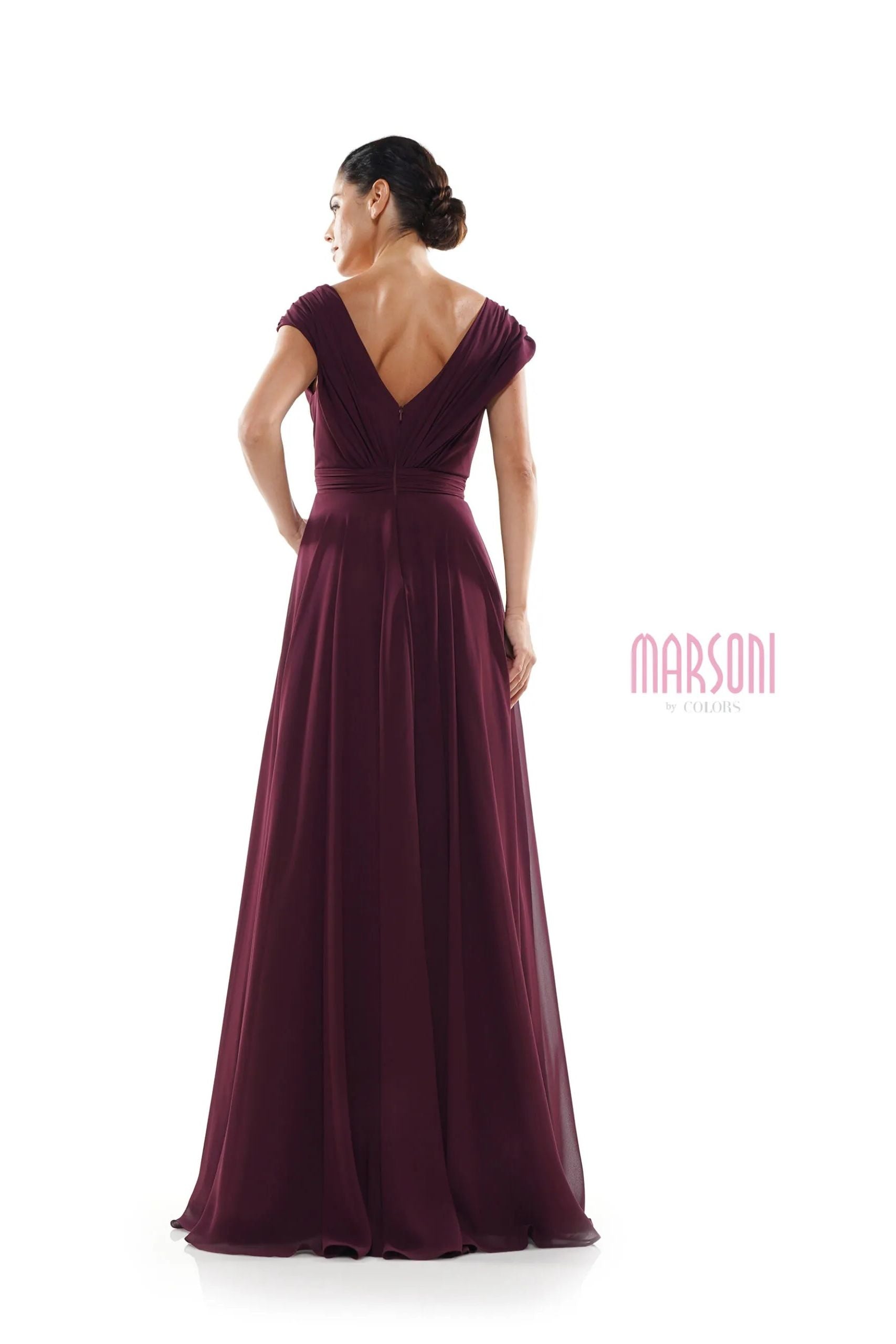 Marsoni by Colors -M251 01 Chiffon Gathered V-Neck Gown