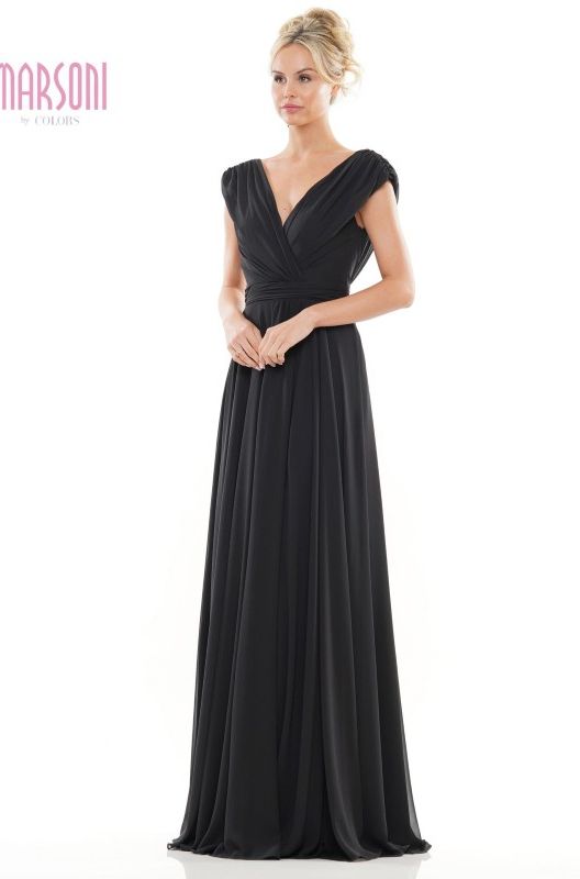 Marsoni by Colors -M251 01 Chiffon Gathered V-Neck Gown
