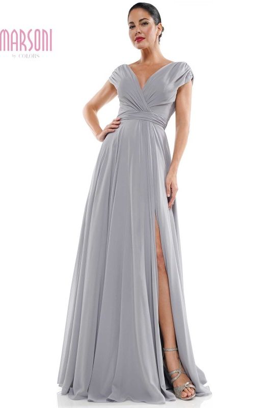 Marsoni by Colors -M251 01 Chiffon Gathered V-Neck Gown