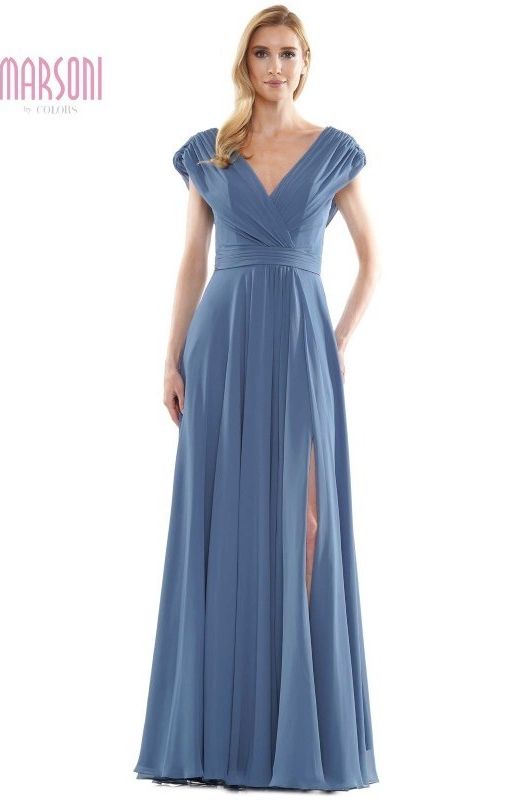 Marsoni by Colors -M251 01 Chiffon Gathered V-Neck Gown