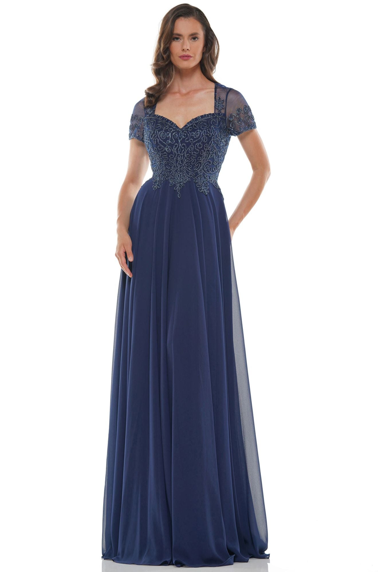 Marsoni by Colors -M271-1 A Line Dress with Soutache Embroidered 26 / Navy