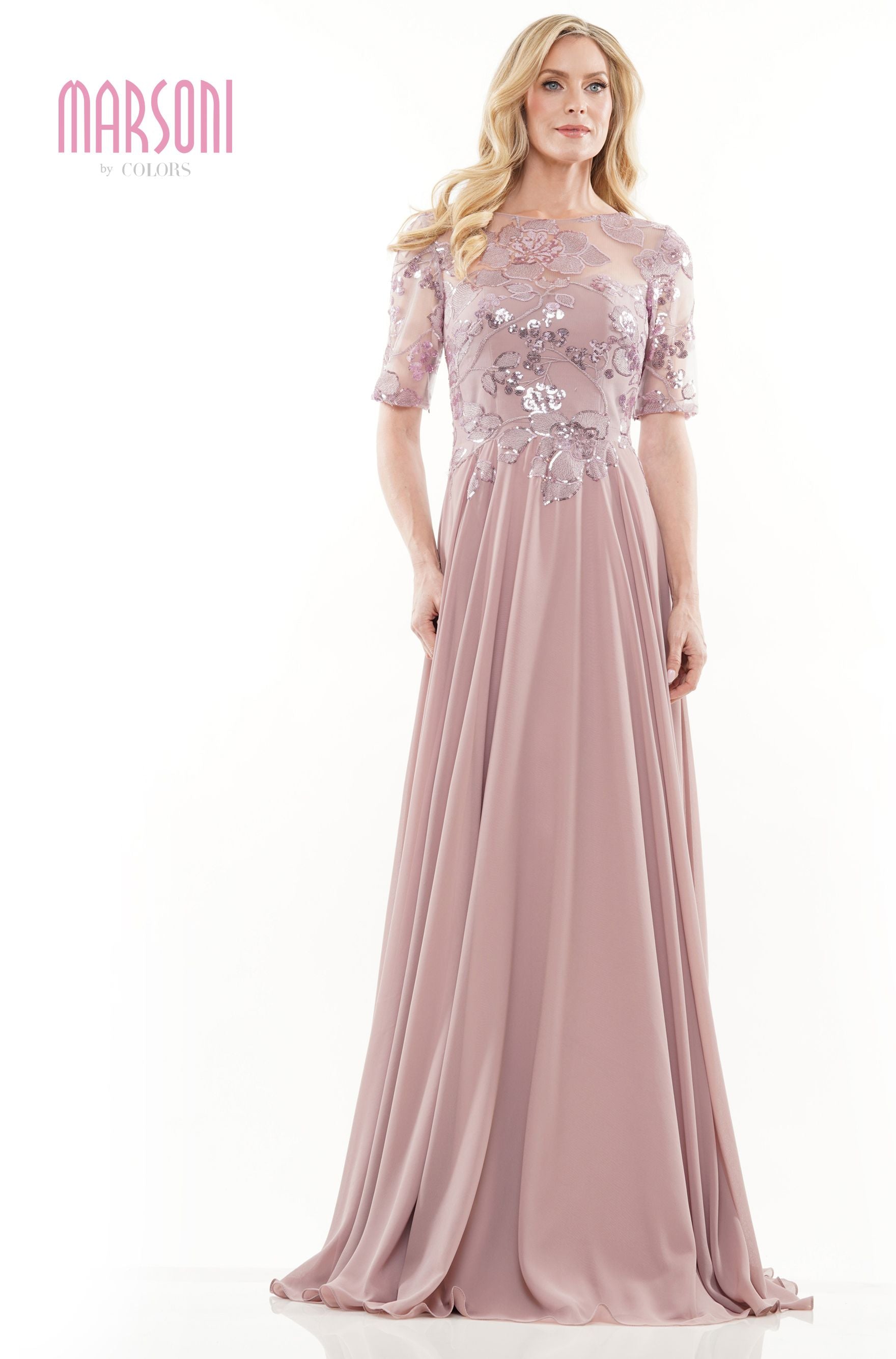 Marsoni by Colors -M286 A Line Dress With Sequin Lace Bodice