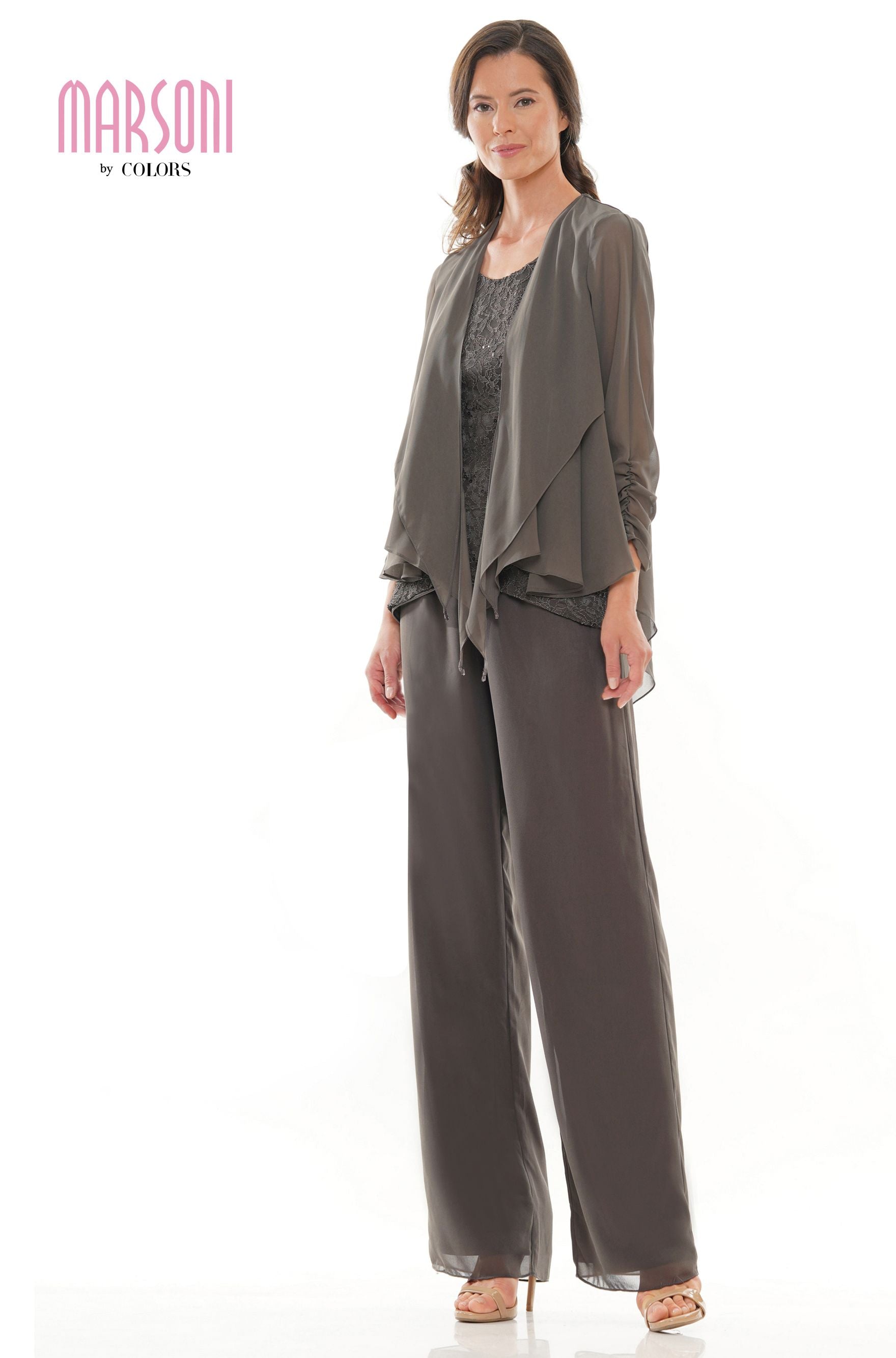 Marsoni by Colors -M303 Chiffon Jacket and Pants Suit