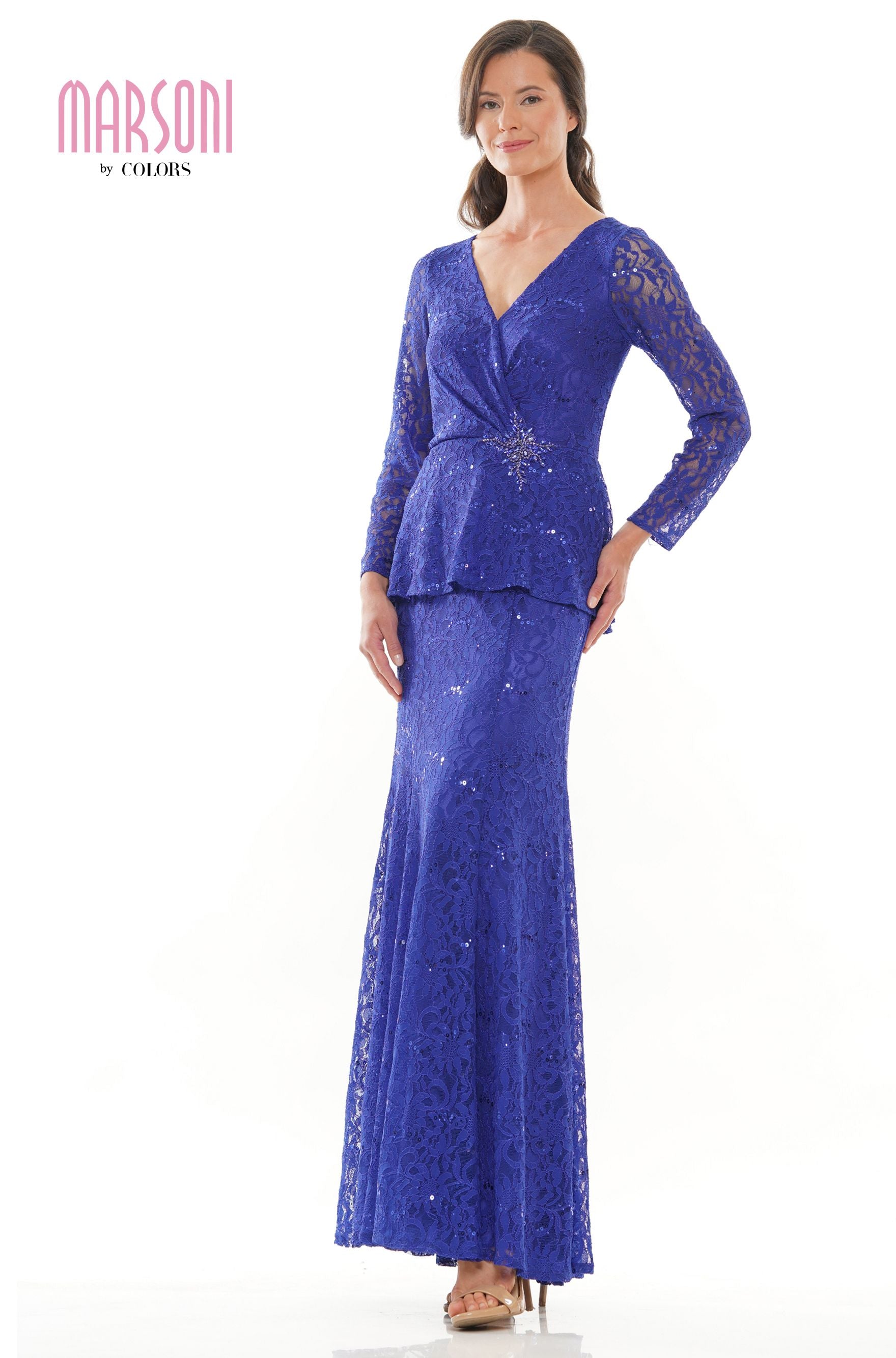 Marsoni by Colors -M306 Fit And Flare Dress With V Neck