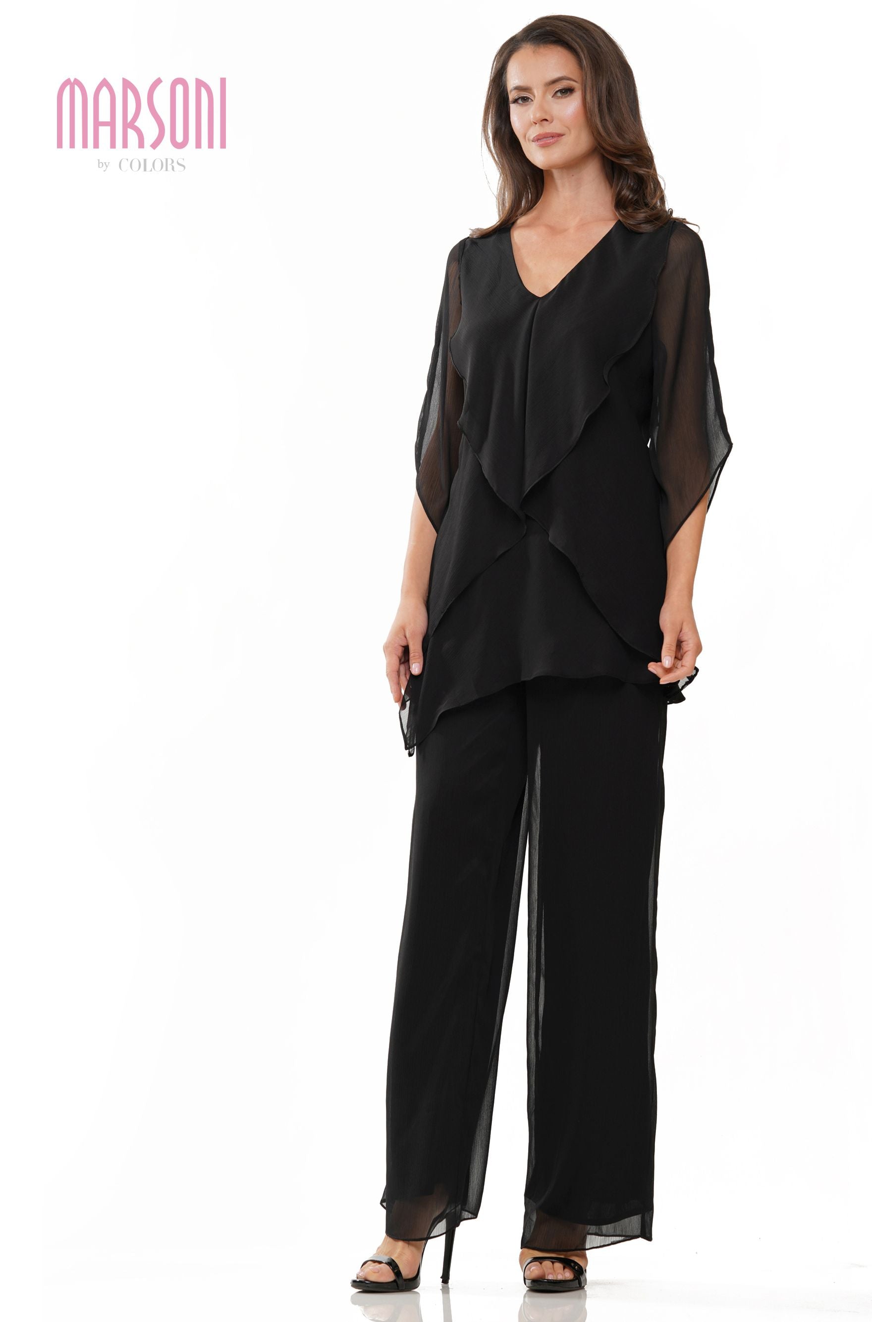 Marsoni by Colors -M308 Chiffon Pantsuit With V Neck