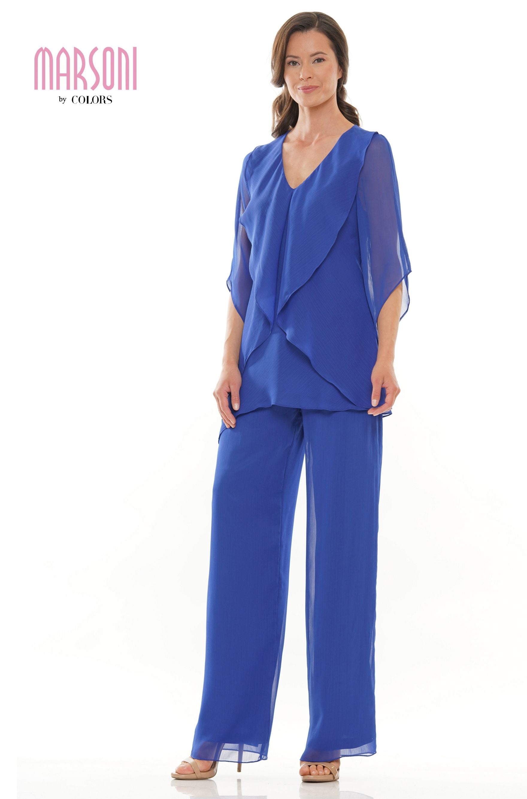Marsoni by Colors -M308 Chiffon Pantsuit With V Neck