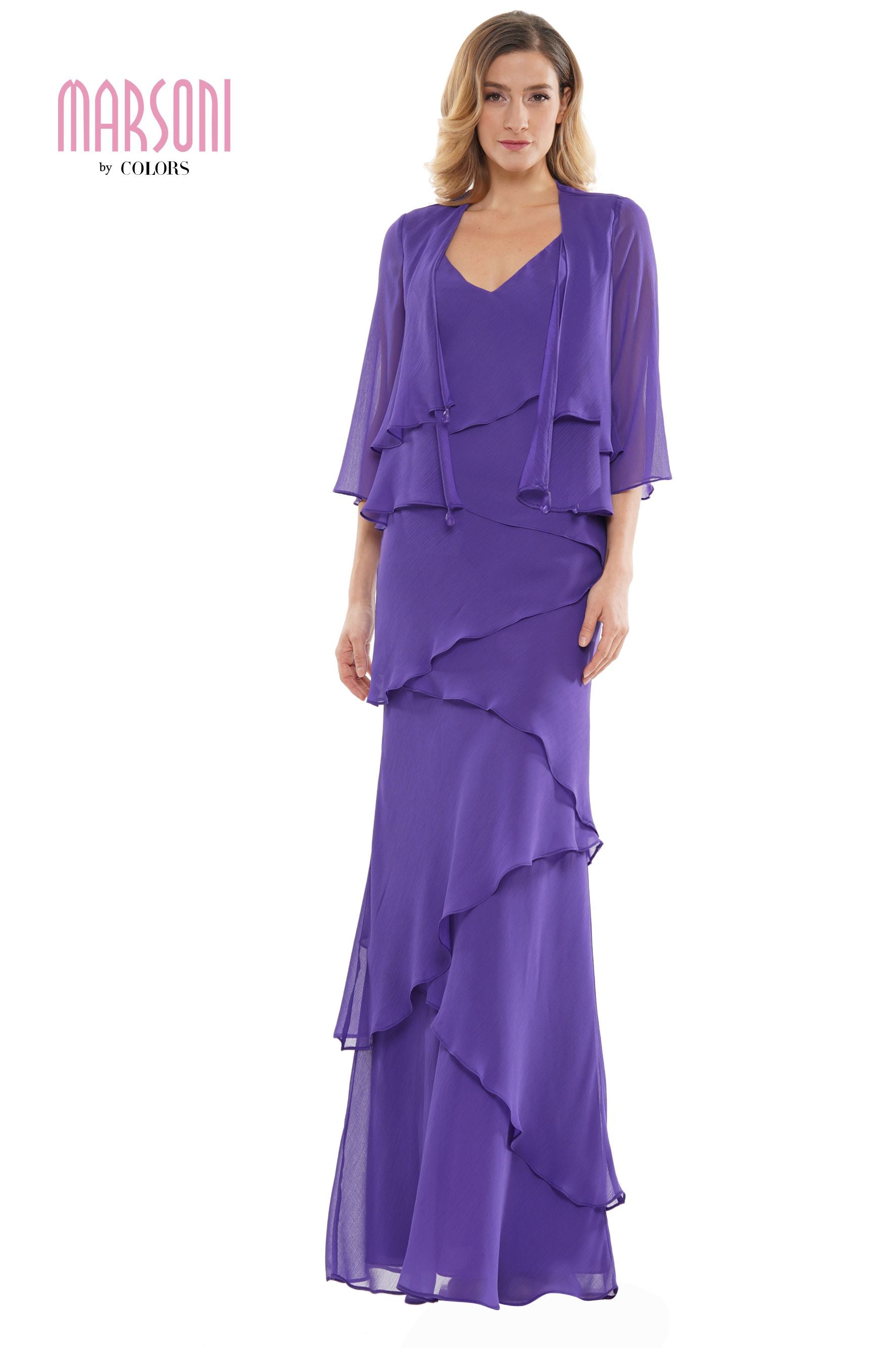 Marsoni by Colors -M309 Ruffled Sheath Dress With Jacket