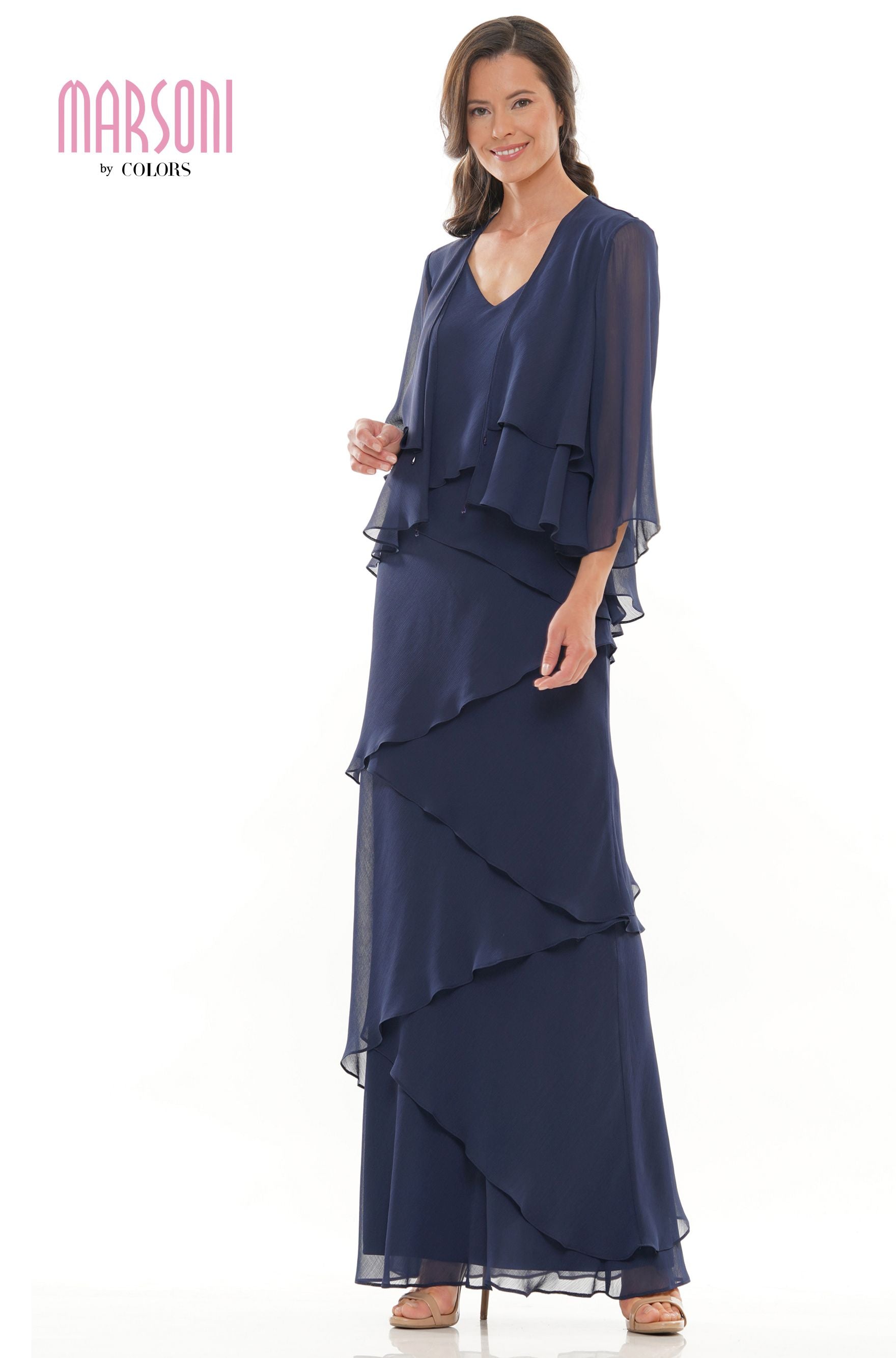 Marsoni by Colors -M309 Ruffled Sheath Dress With Jacket