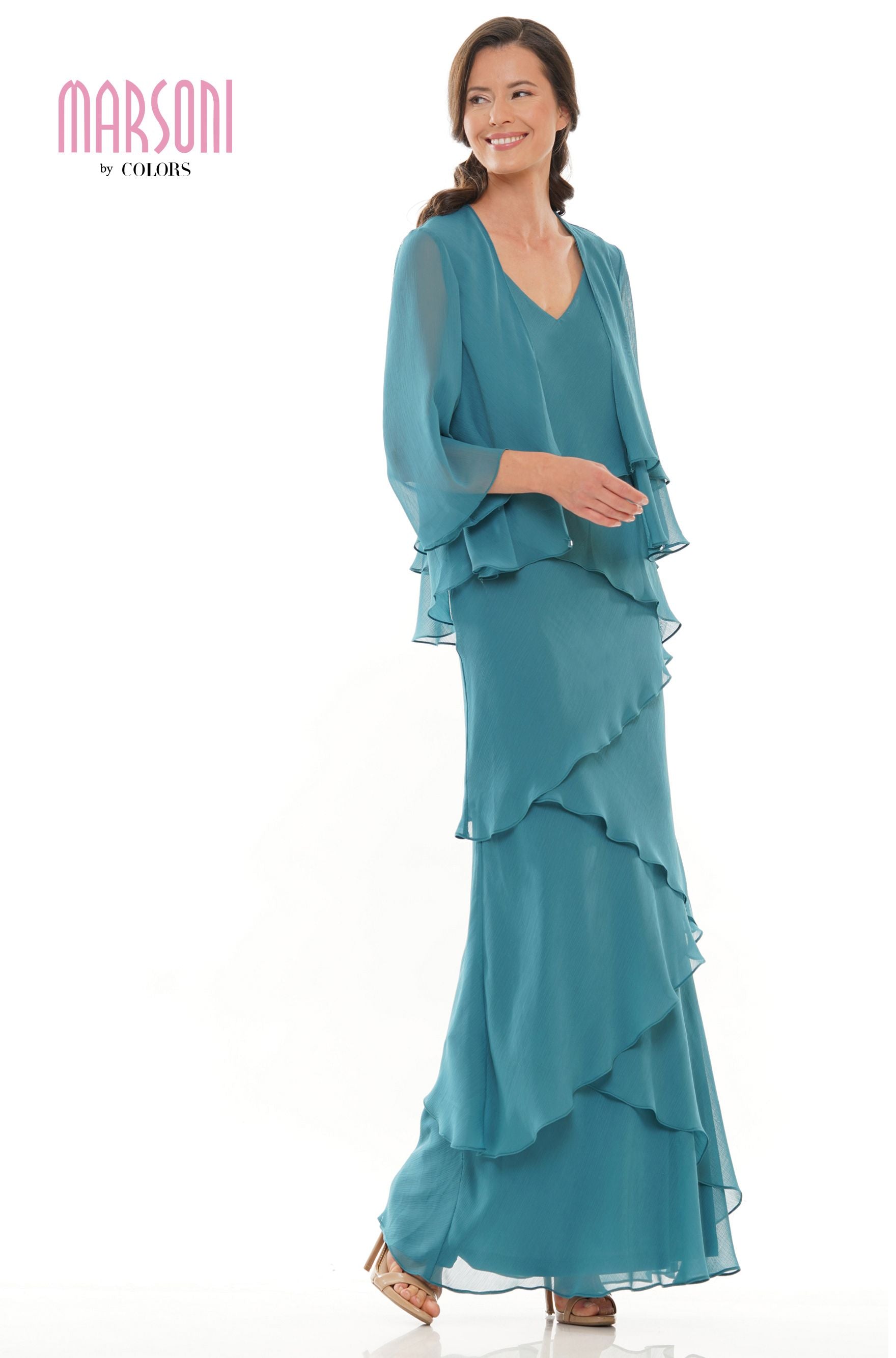 Marsoni by Colors -M309 Ruffled Sheath Dress With Jacket