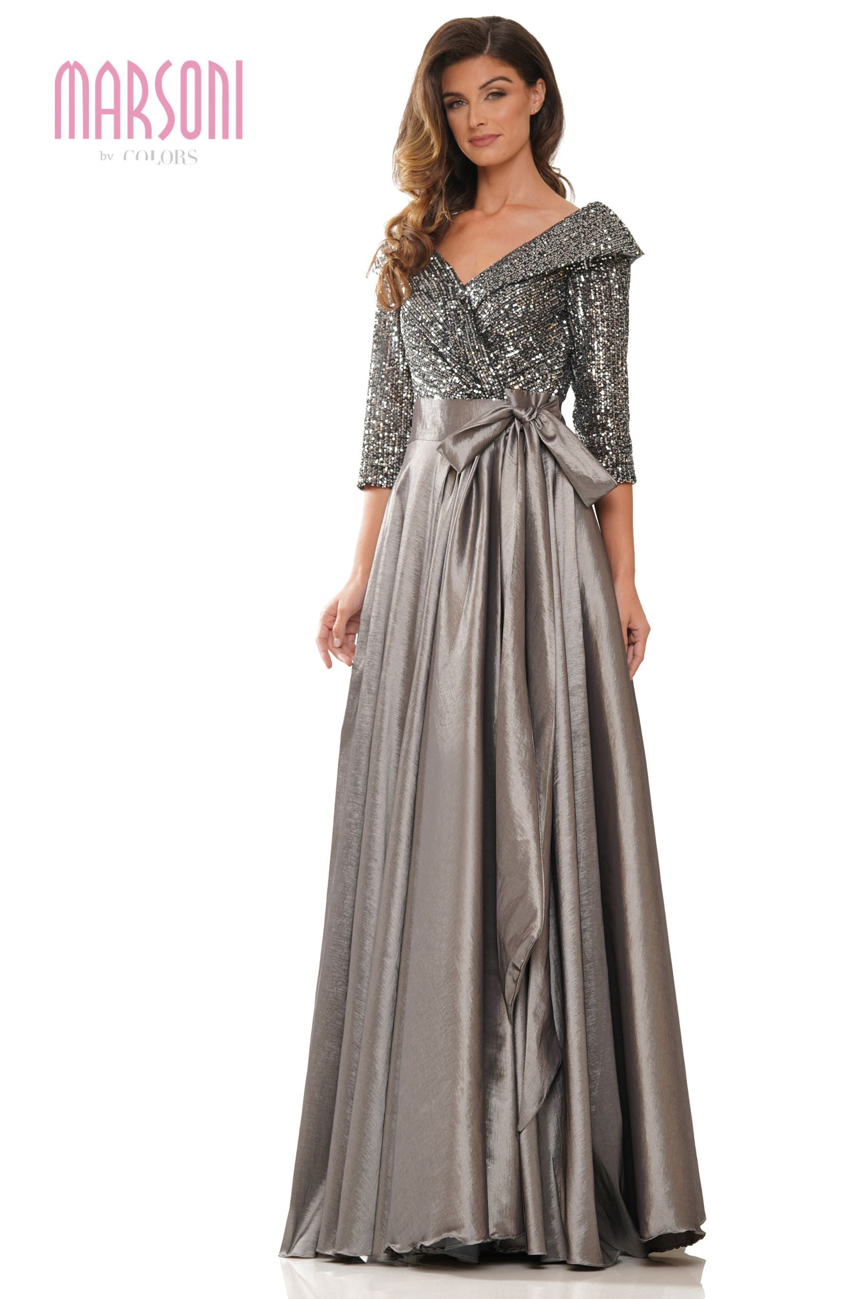 Clearance Sale Marsoni by Colors -M317CL Off Shoulder Dress With Sequin Bodice