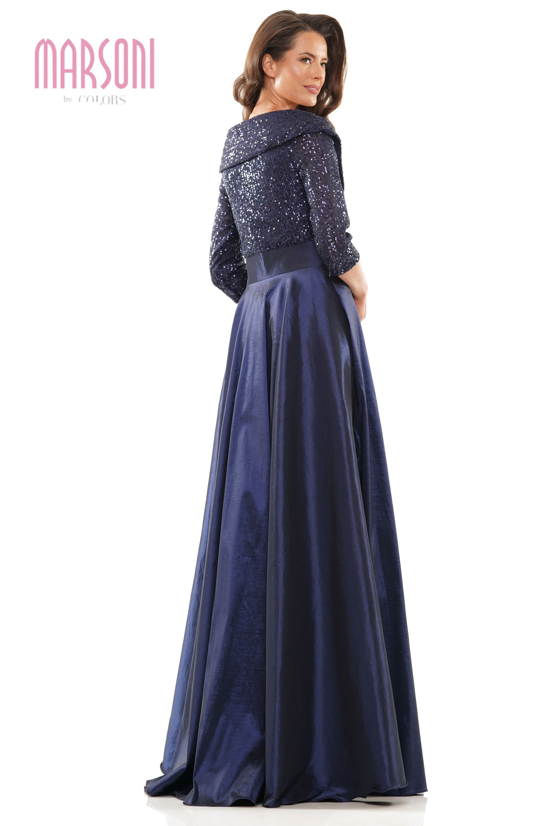Marsoni by Colors -M317 Off Shoulder Dress With Sequin Bodice