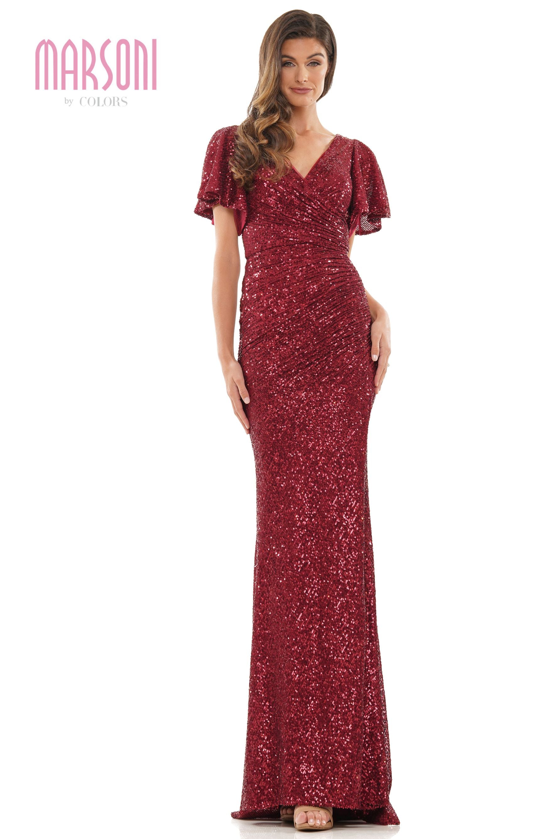 Marsoni by Colors -M318 Fit and Flare Dress with V Neck 18 / Wine