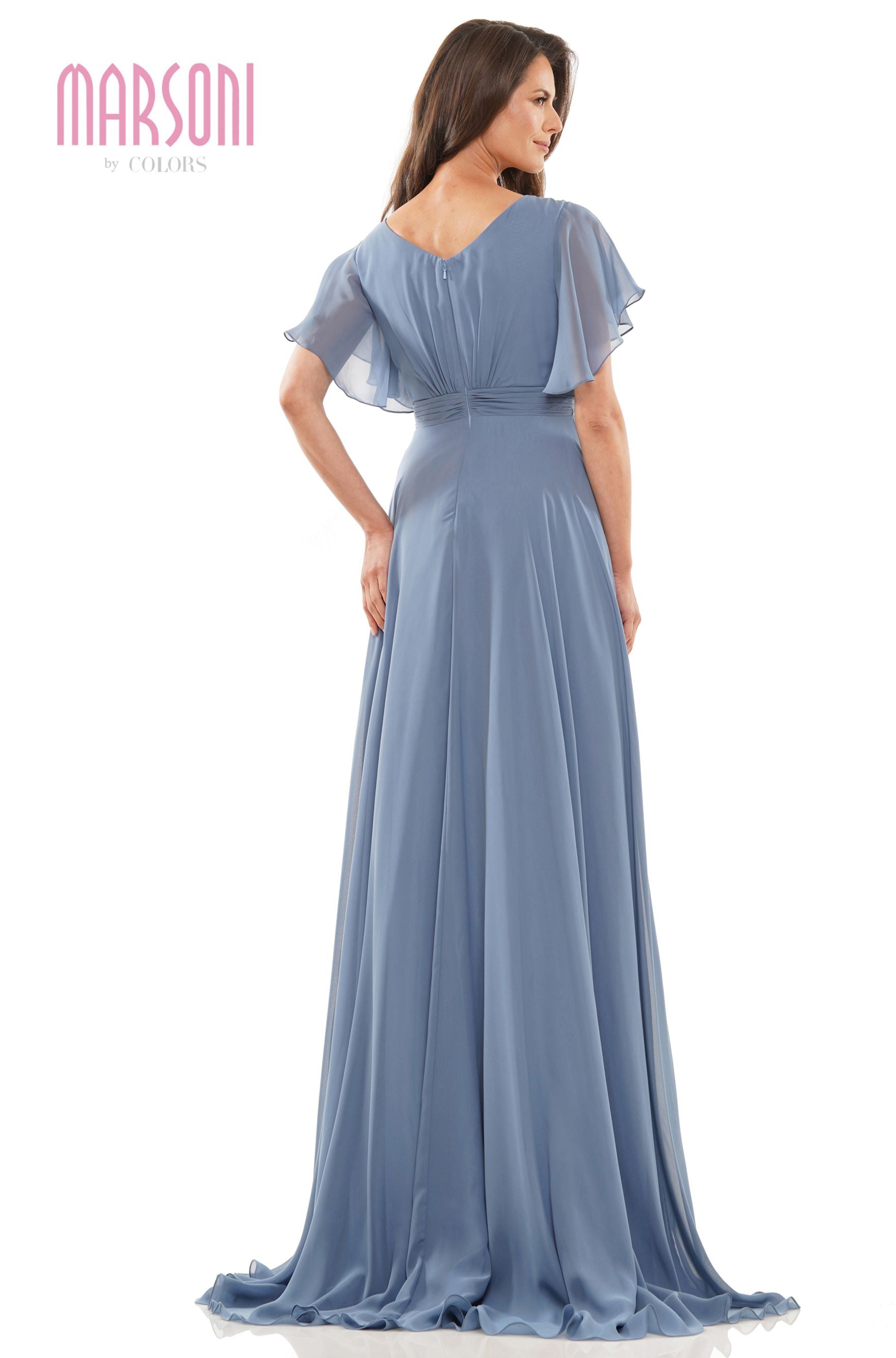 Marsoni by Colors -M320 Ruched A Line Dress With Flutter Sleeves