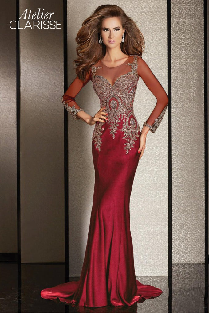 Clarisse -M6203 Metallic Lace Evening Dress