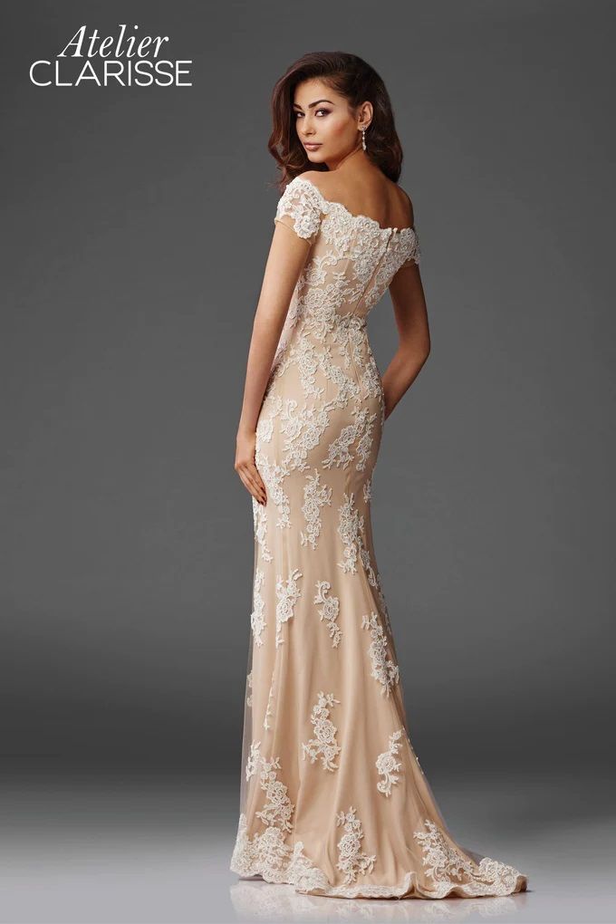 Clarisse -M6417 Floral Lace Bateau Trumpet Evening Gown