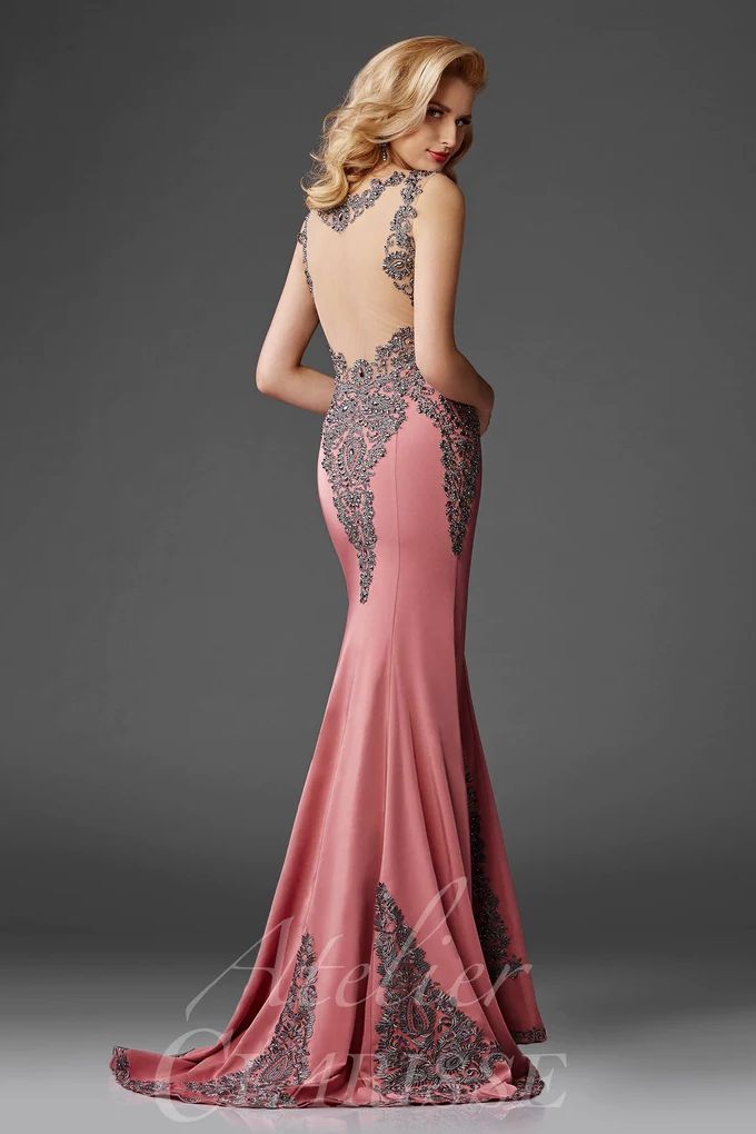 Clarisse -M6419 Lace Embellished Bodice Sheath Gown