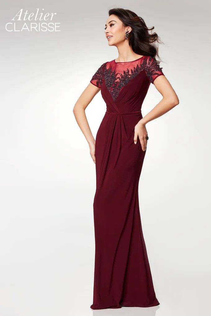 Clarisse -M6532 Illusion Neckline Embellished Column Gown