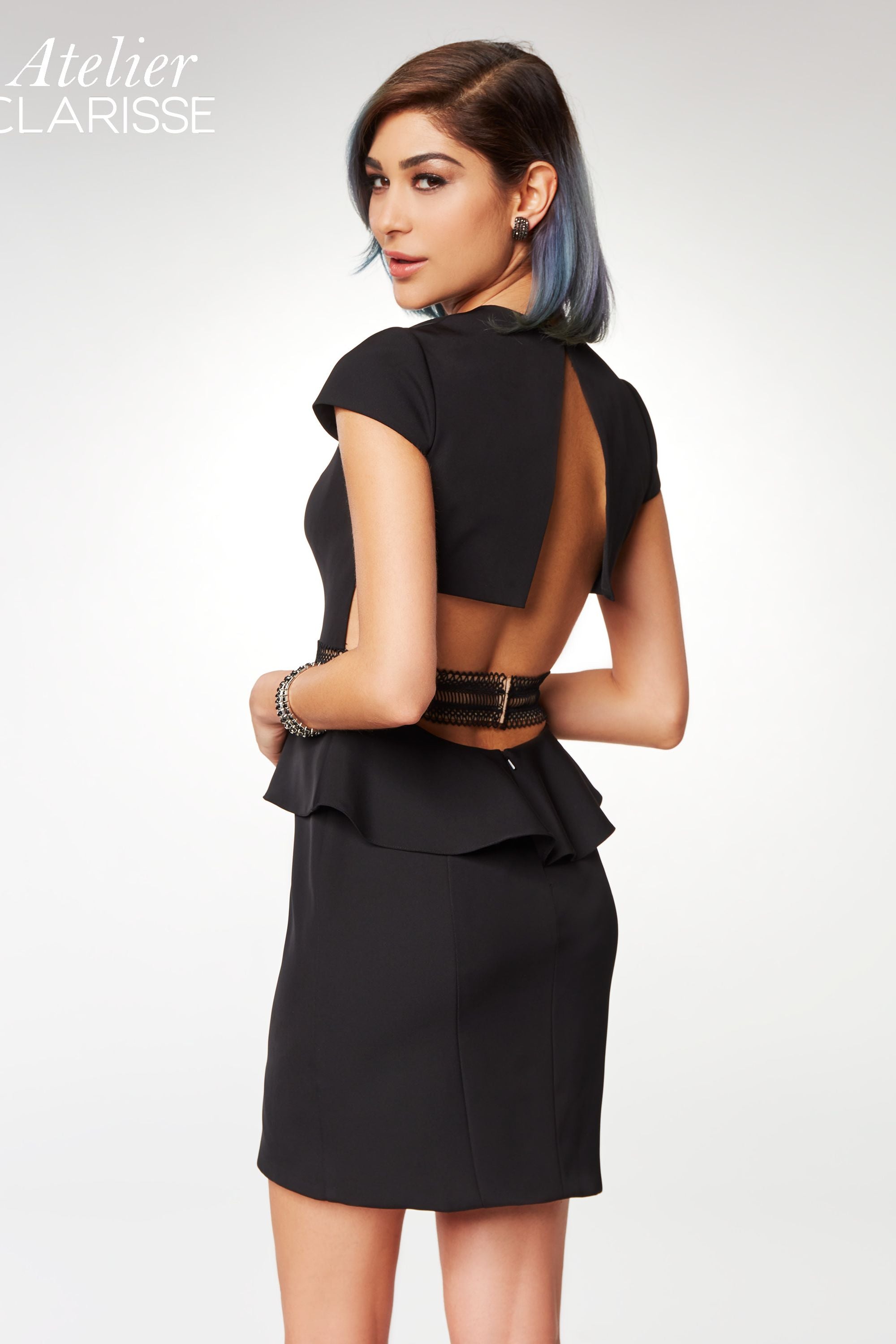 Clarisse -M6565 Cap Sleeve Peplum Cocktail Dress