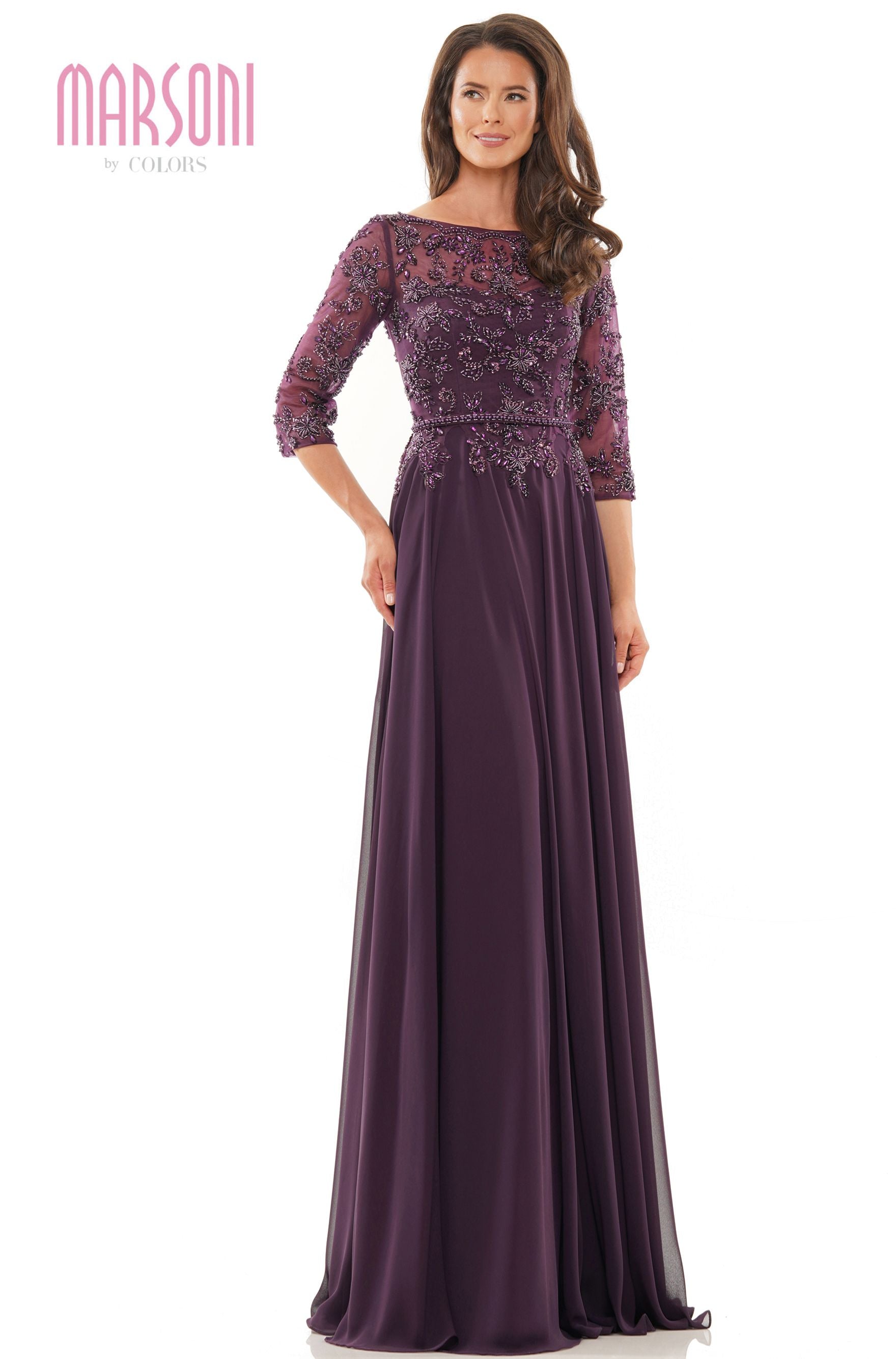 Clearance Sale Marsoni by Colors -MV1051CL A Line Dress With Beaded Bodice