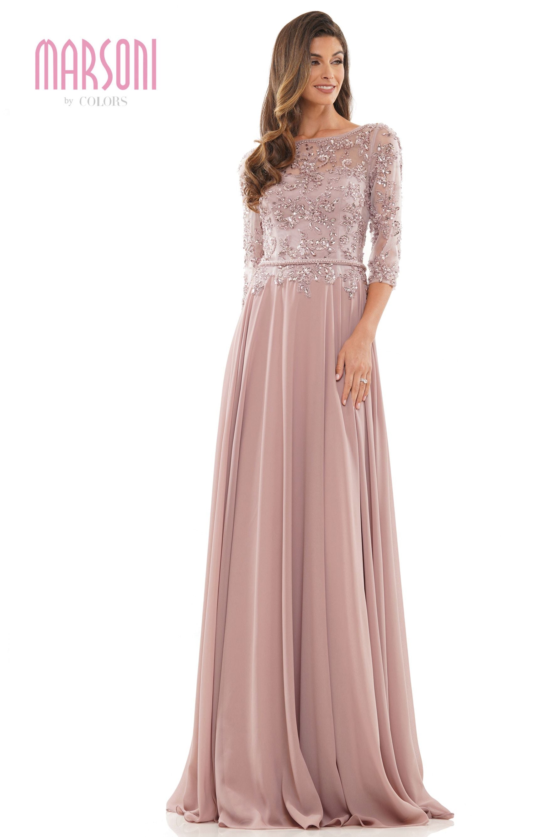 Clearance Sale Marsoni by Colors -MV1051CL A Line Dress With Beaded Bodice