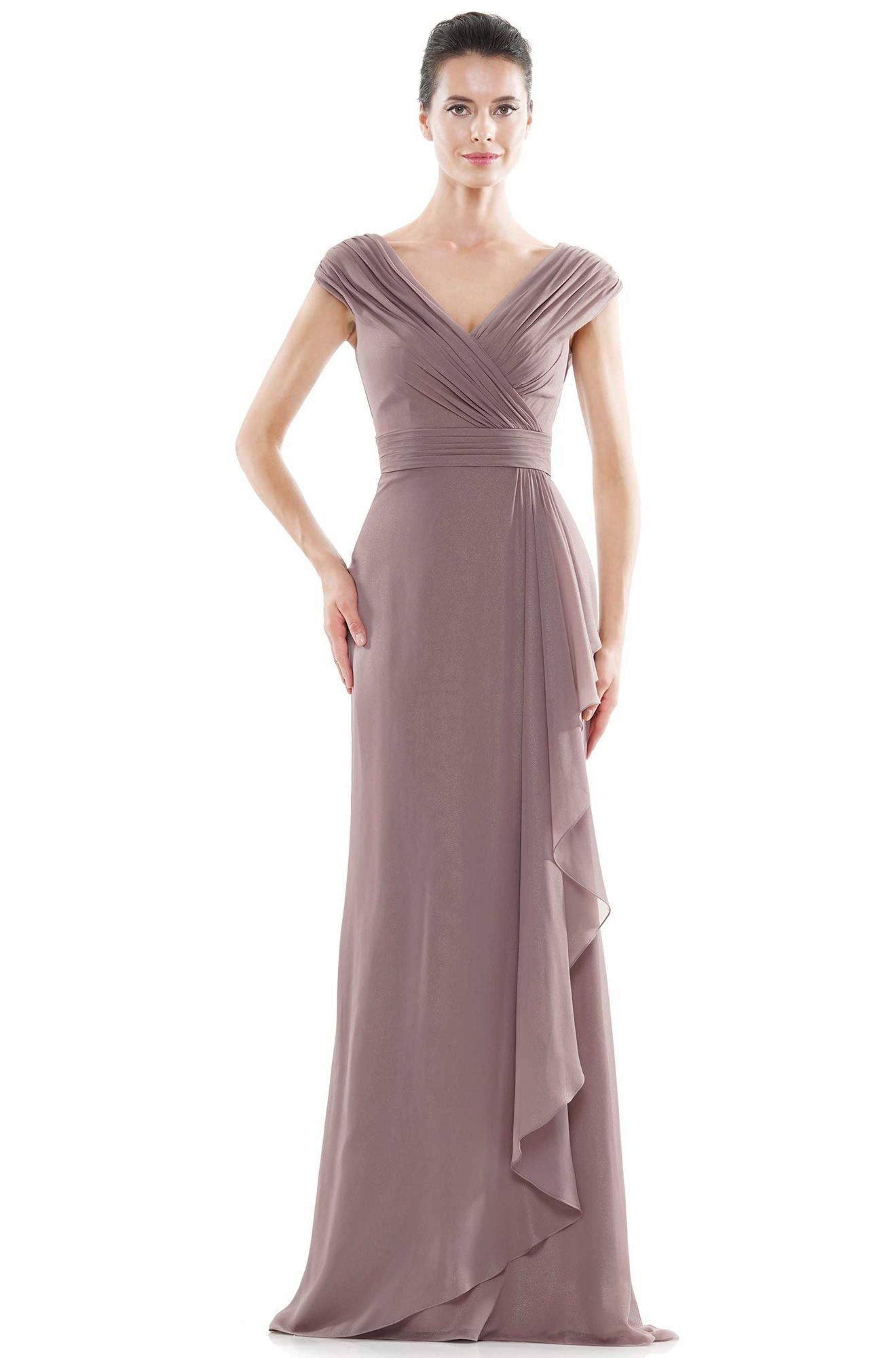 Marsoni by Colors -MV1073 Chiffon Column Dress With Pleated Bodice