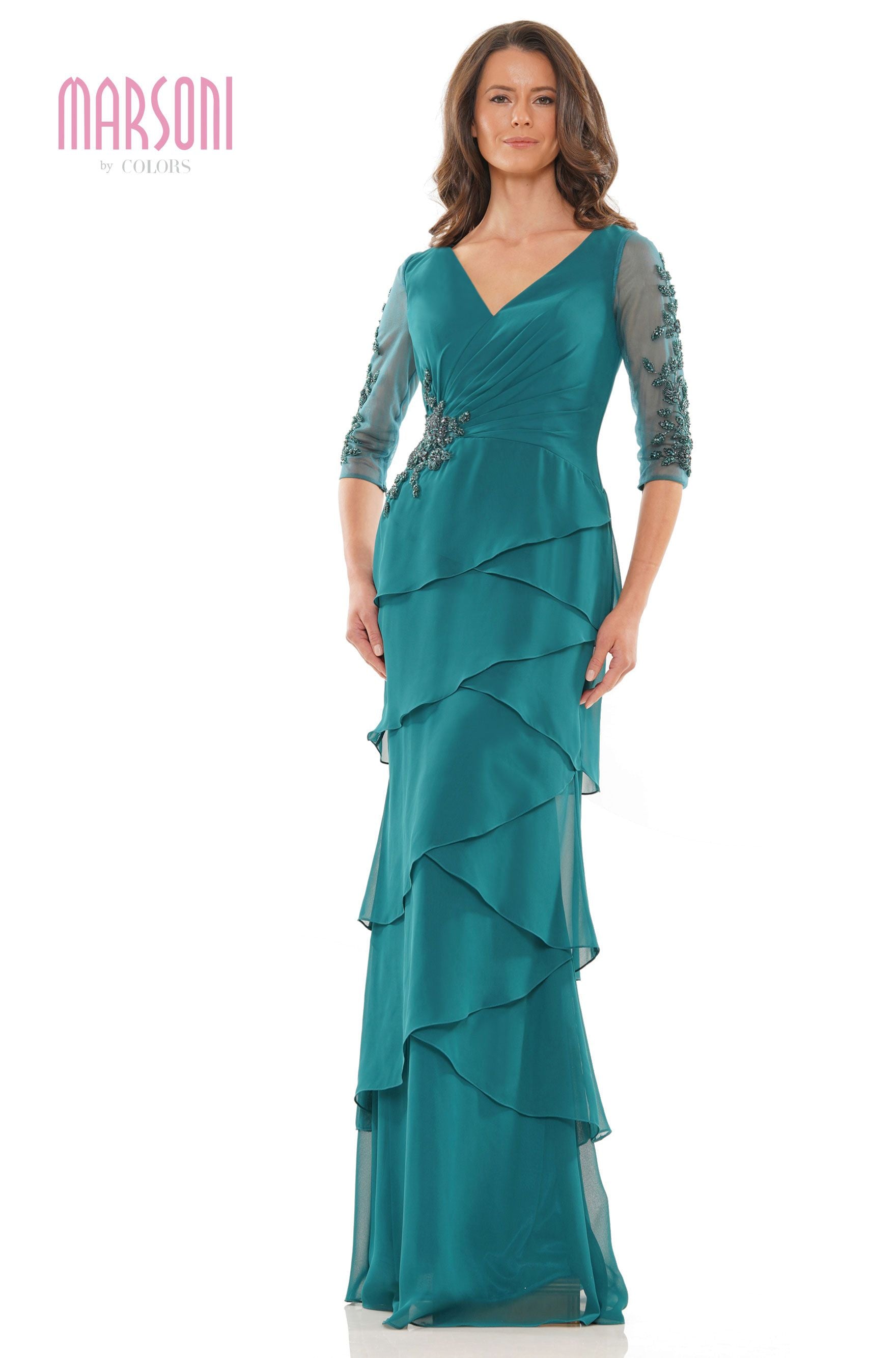 Marsoni by Colors -MV1168 Fit And Flare Dress With V Neck Marsoni by Colors -MV1168 Fit And Flare Dress With V Neck