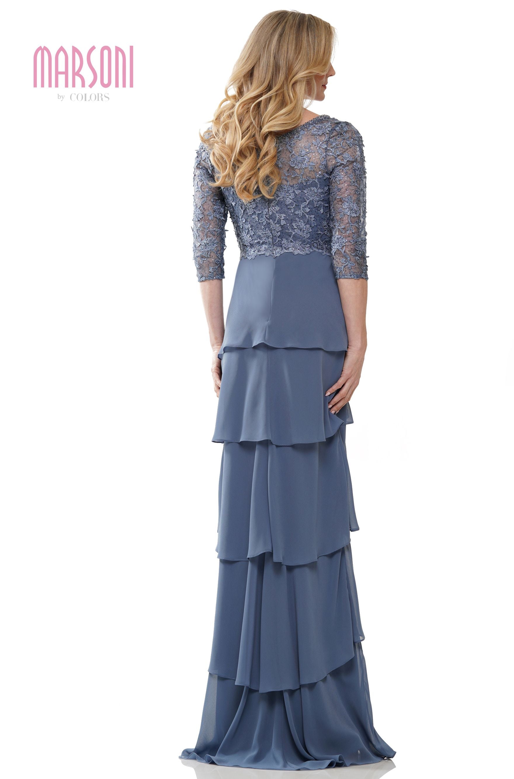 Marsoni by Colors -MV1244 Ruffle Dress With V Neck