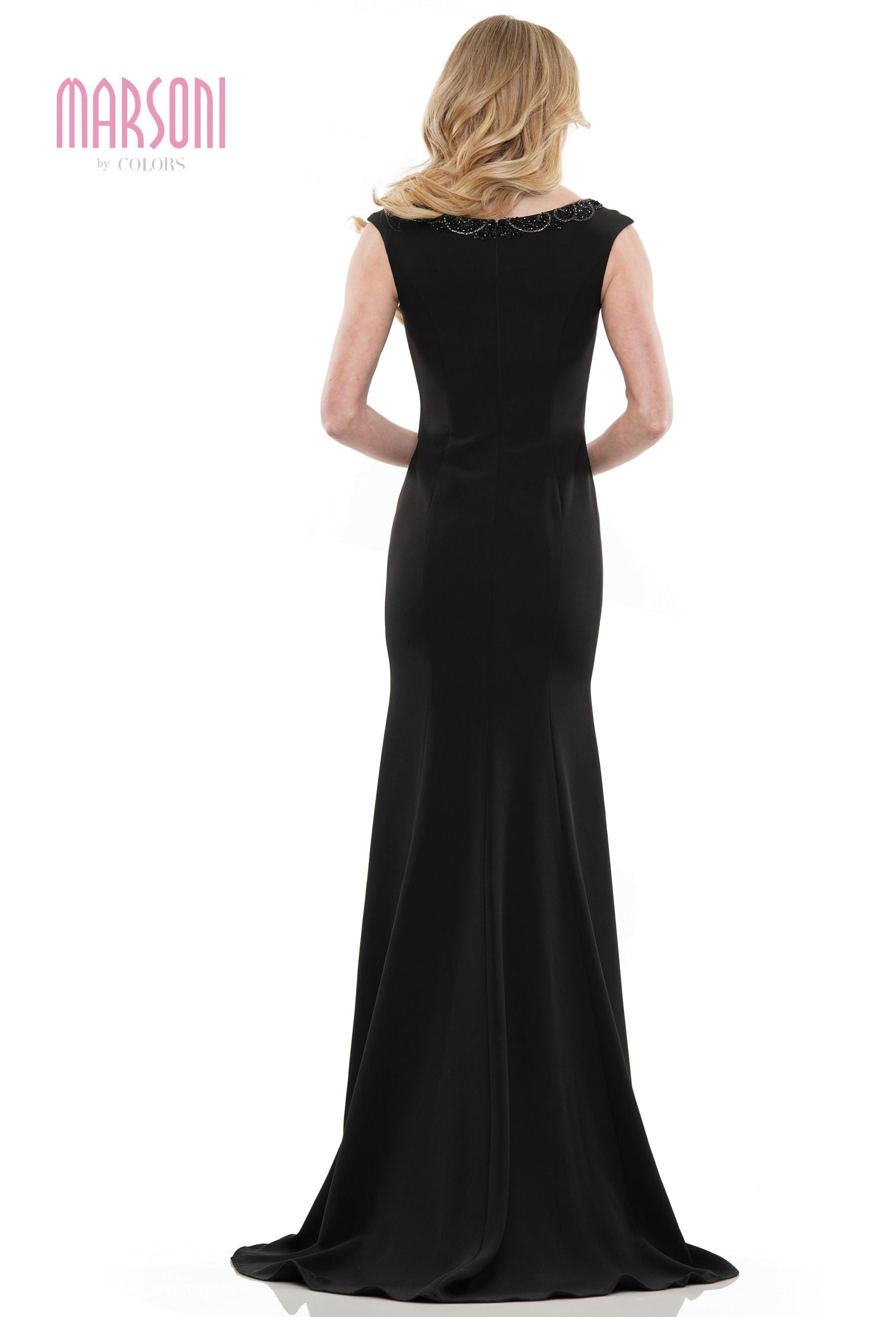 Marsoni by Colors -MV1247 Fit And Flare Dress With Beaded Neckline
