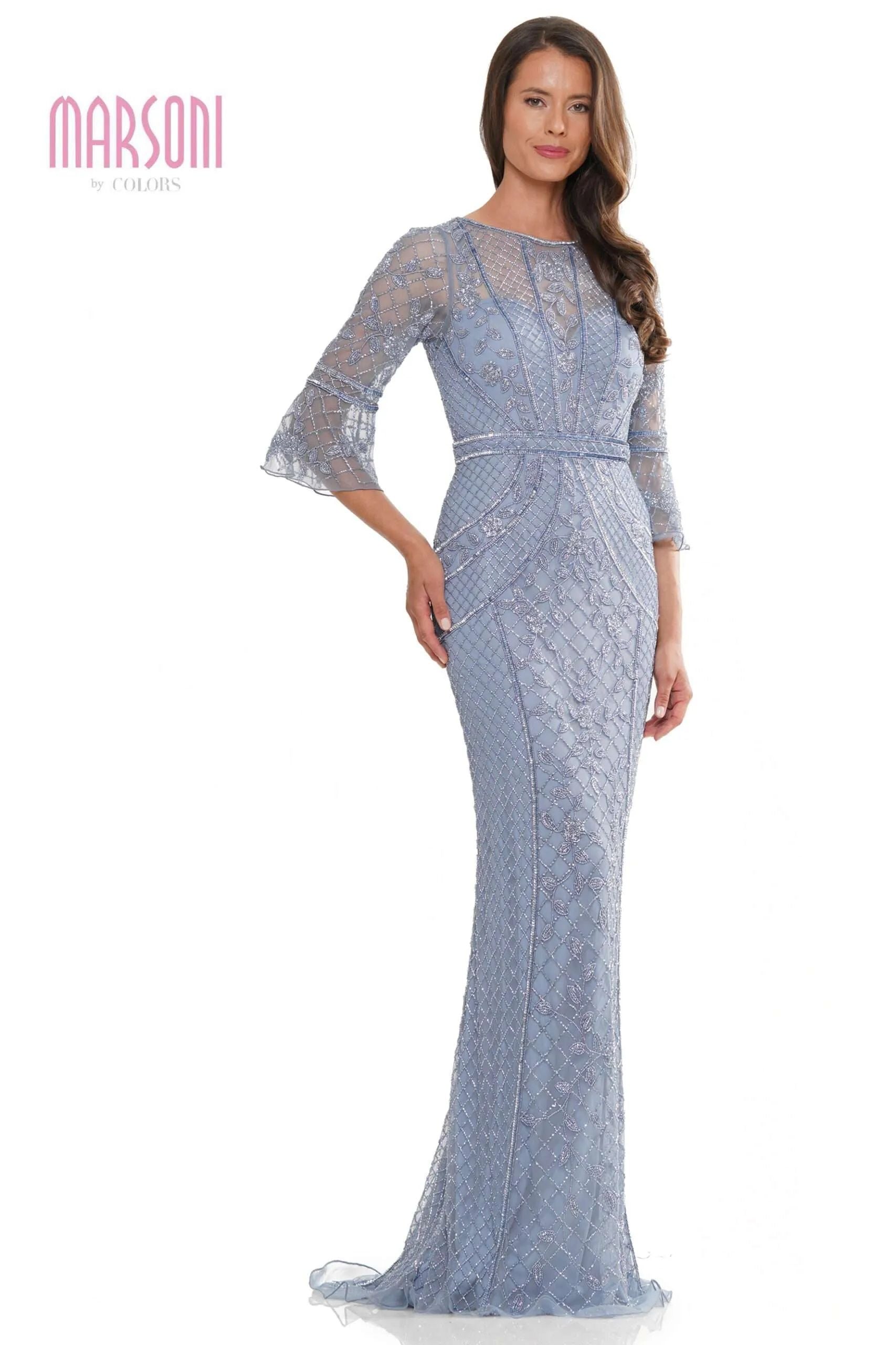 Marsoni by Colors -MV1263 Corset Sequin Circular Trumpet Dress
