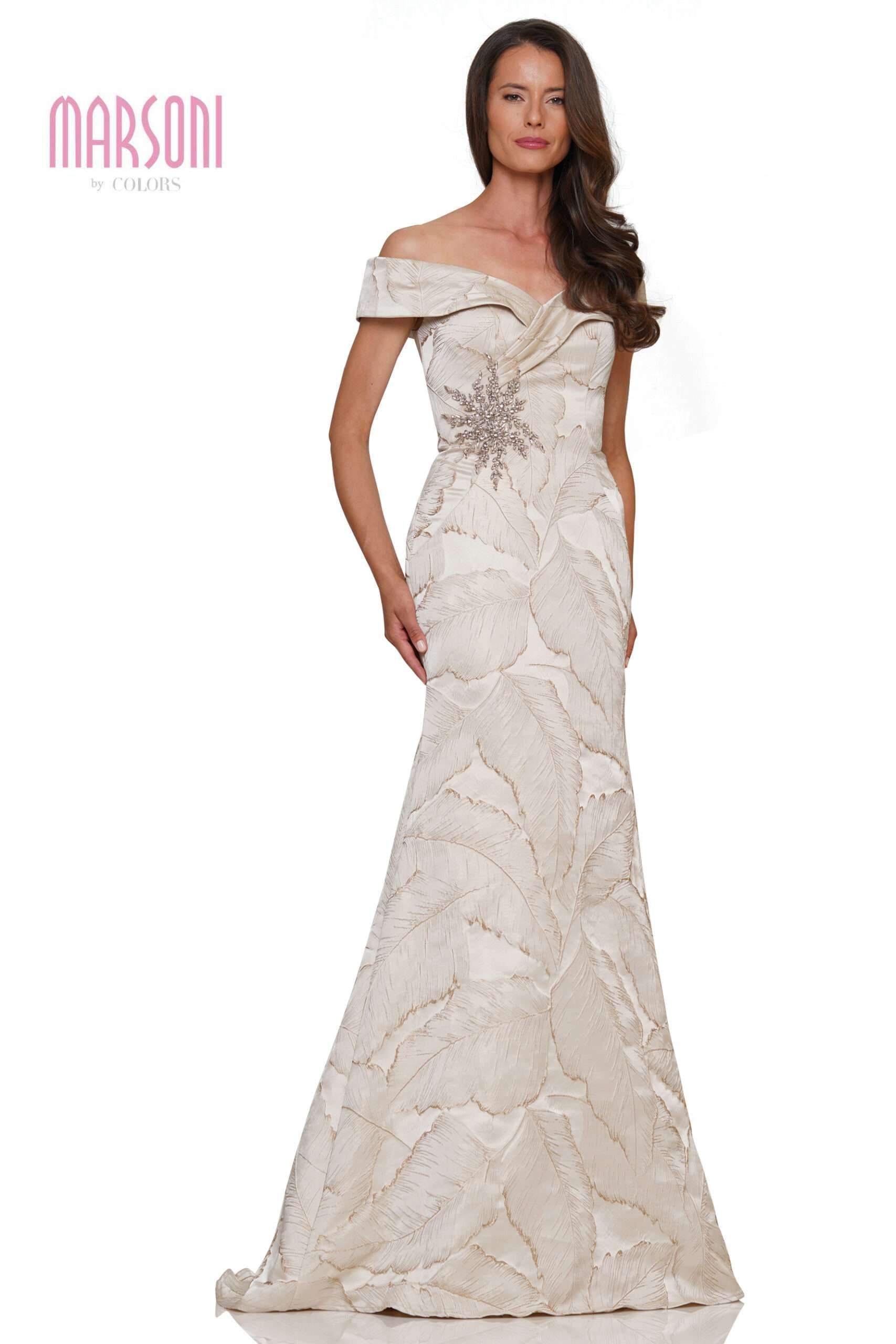 Clearance Sale Marsoni by Colors -MV1266CL Off-Shoulder Trumpet Fit Dress