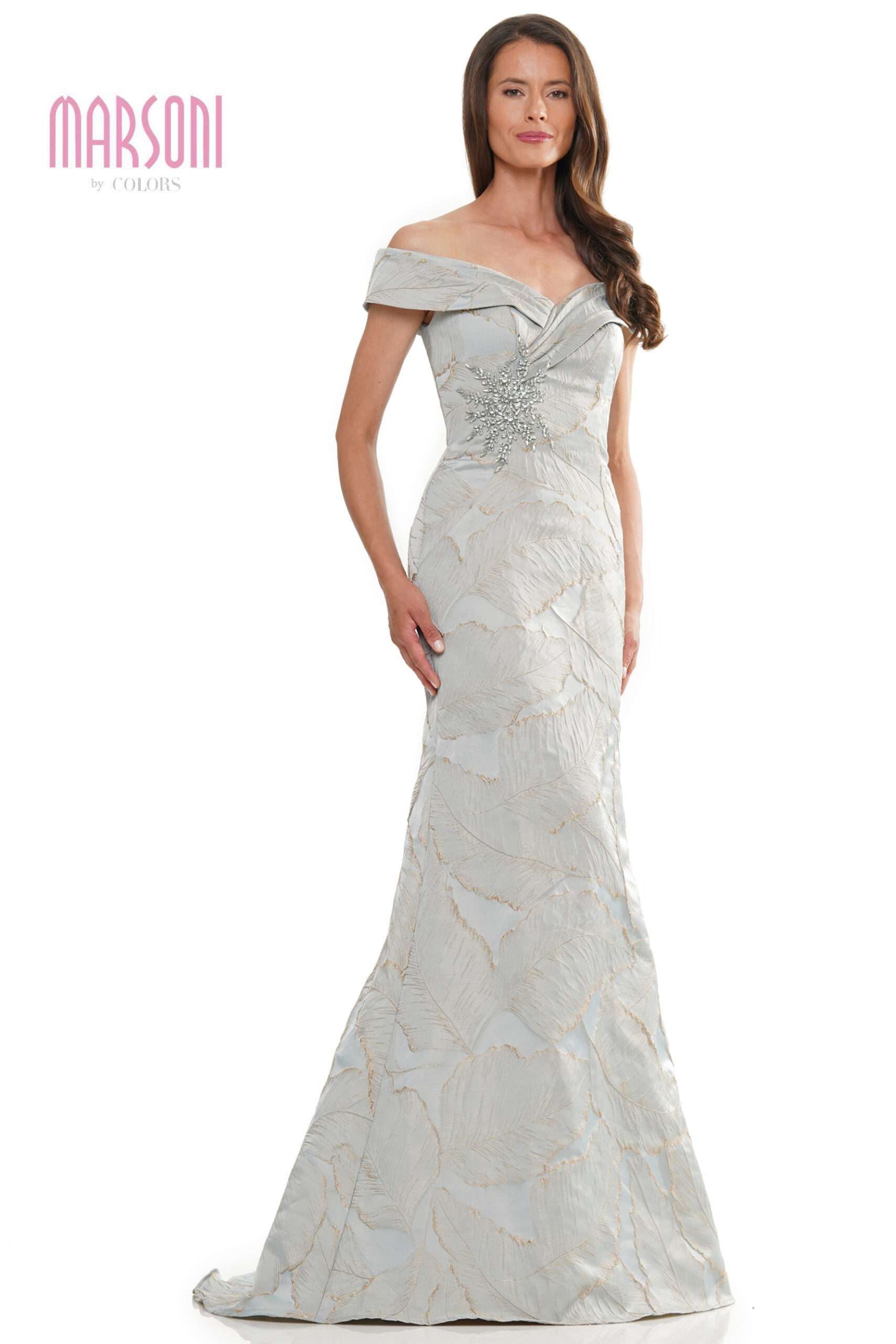 Clearance Sale Marsoni by Colors -MV1266CL Off-Shoulder Trumpet Fit Dress
