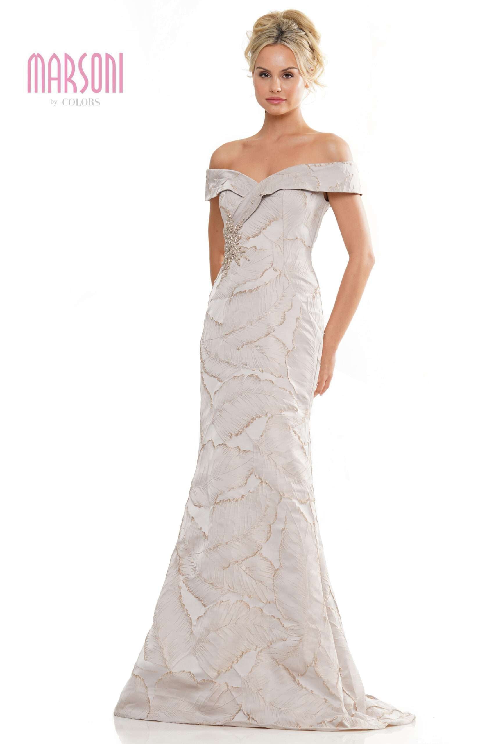 Clearance Sale Marsoni by Colors -MV1266CL Off-Shoulder Trumpet Fit Dress