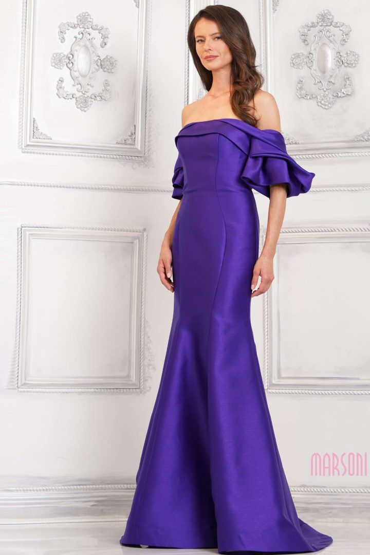 Marsoni by Colors -MV1290 Off Shoulder Satin Mermaid Dress