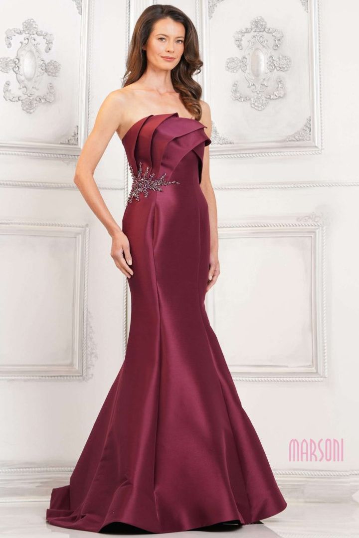 Marsoni by Colors -MV1308 Ruffled Strapless Mikado Embellished Mermaid Dress