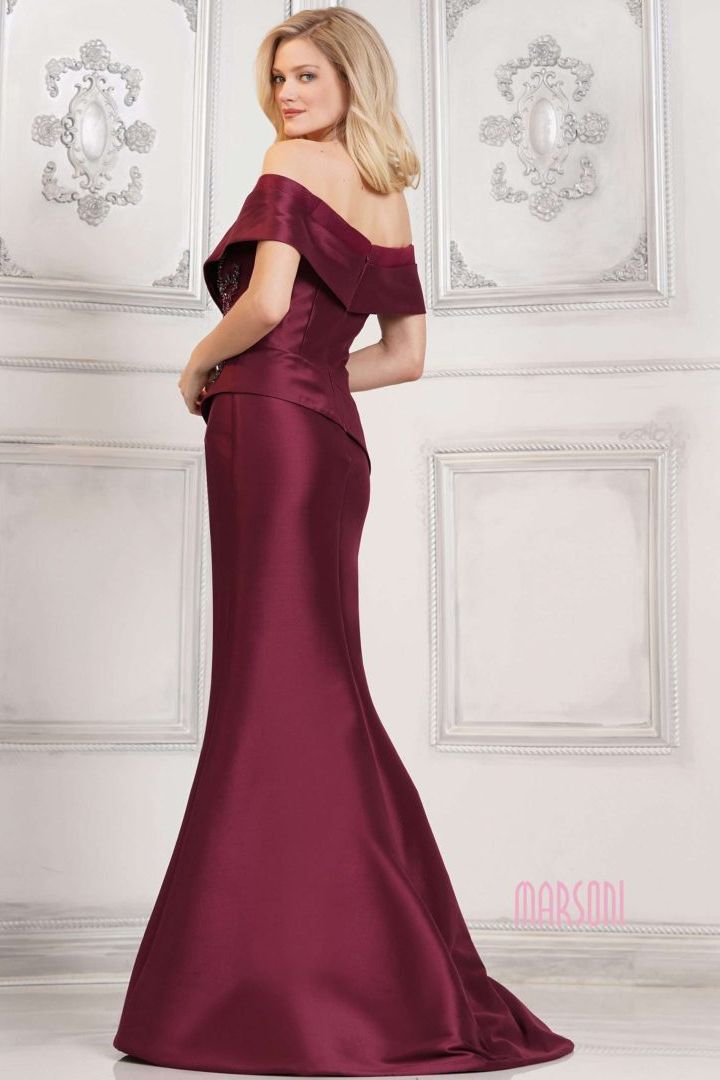 Marsoni by Colors -MV1312 Off Shoulder Beaded Applique Mermaid Dress