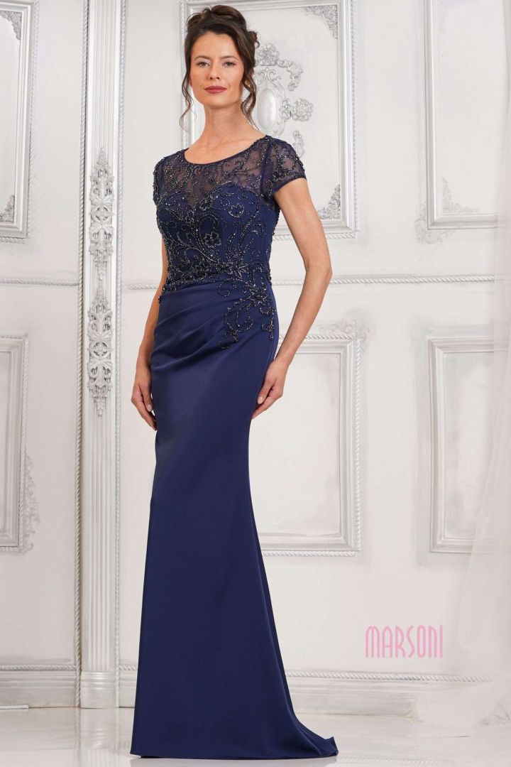 Clearance Sale Marsoni by Colors -MV1317 Beaded Bodice Ruched Fitted Sheath Dress
