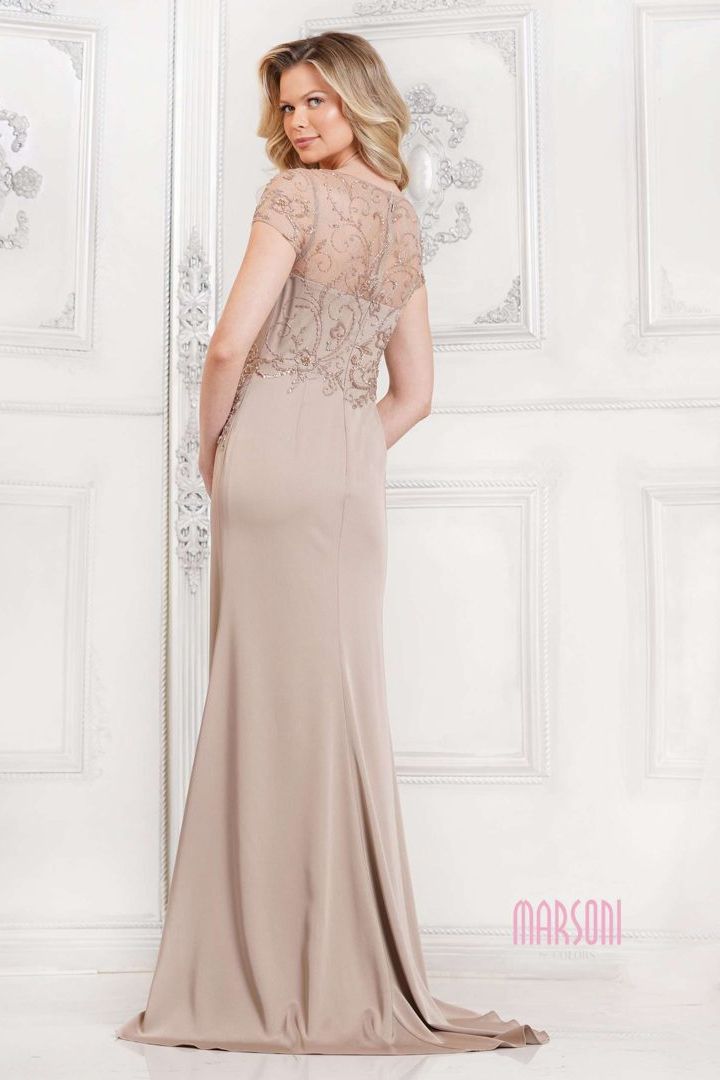 Clearance Sale Marsoni by Colors -MV1317 Beaded Bodice Ruched Fitted Sheath Dress
