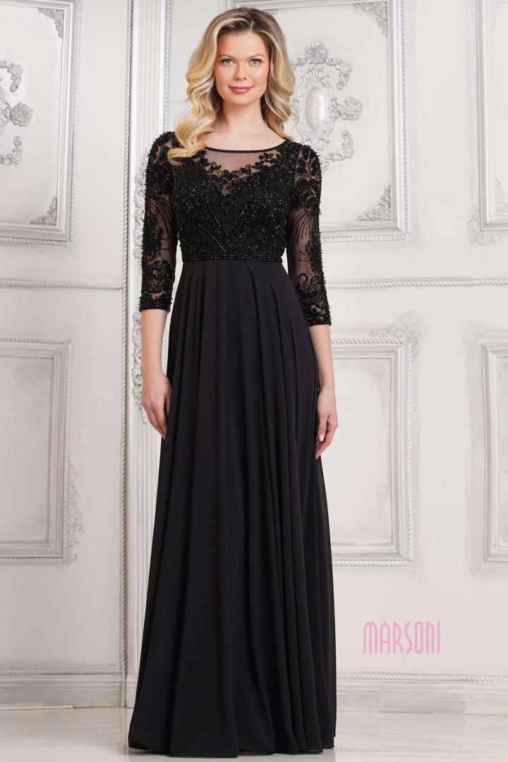 Clearance Sale Marsoni by Colors -MV1322CL Beaded Bodice Georgette A-Line Dress