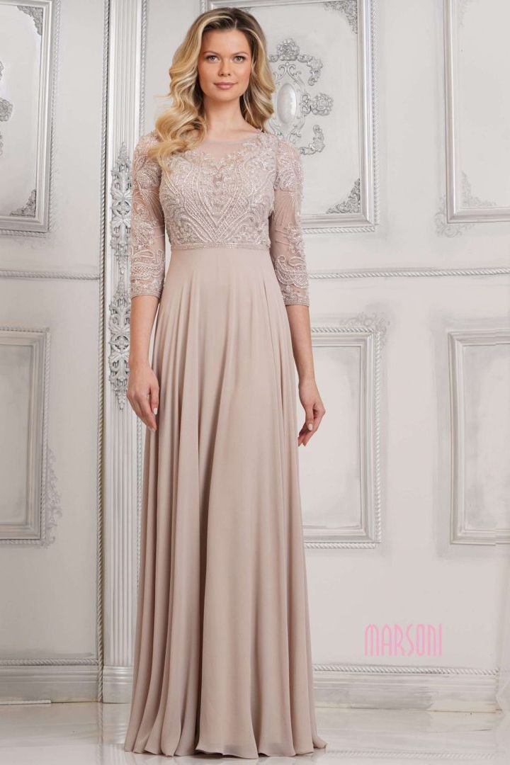 Clearance Sale Marsoni by Colors -MV1322CL Beaded Bodice Georgette A-Line Dress