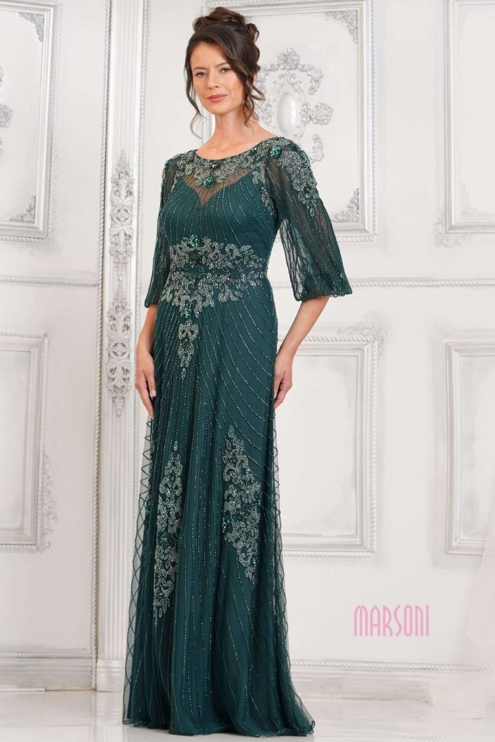 Marsoni by Colors -MV1323 Fully Beaded Embellished Tulle A-Line Dress