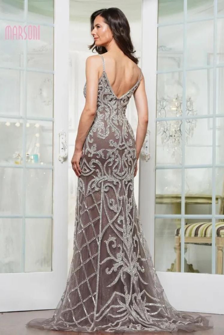 Colors Dress -MV1328 Fully beaded fit and flare gown with slit
