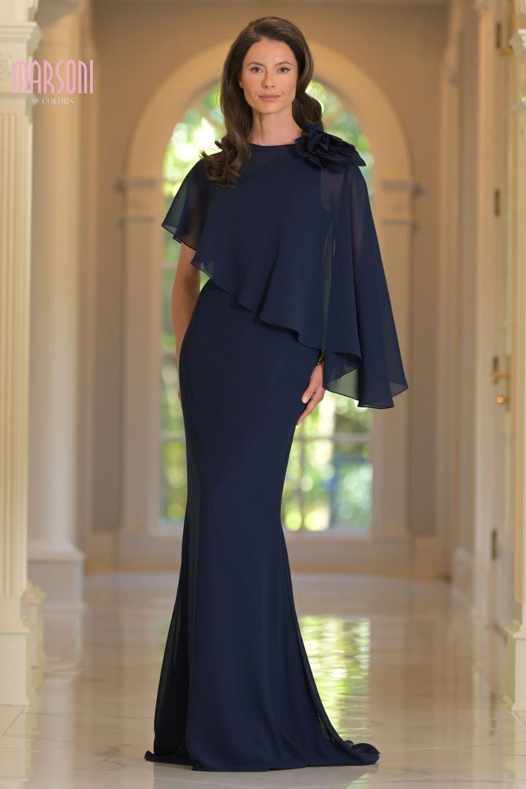 Marsoni by Colors -MV1347 Fit And Flare Cape Evening Gown
