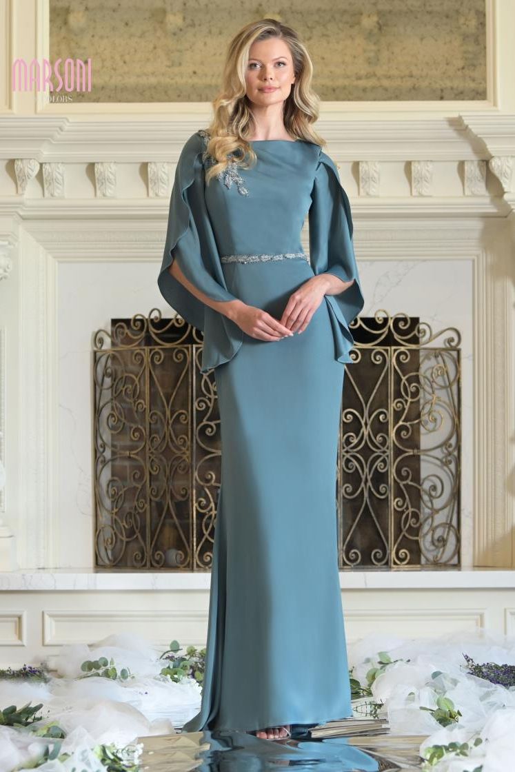 Marsoni by Colors -MV1348 Fit And Flare Beaded Embellished Evening Gown