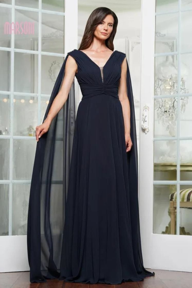 Colors Dress -MV1349 Chiffon gown with full skirt and cape Sleeve