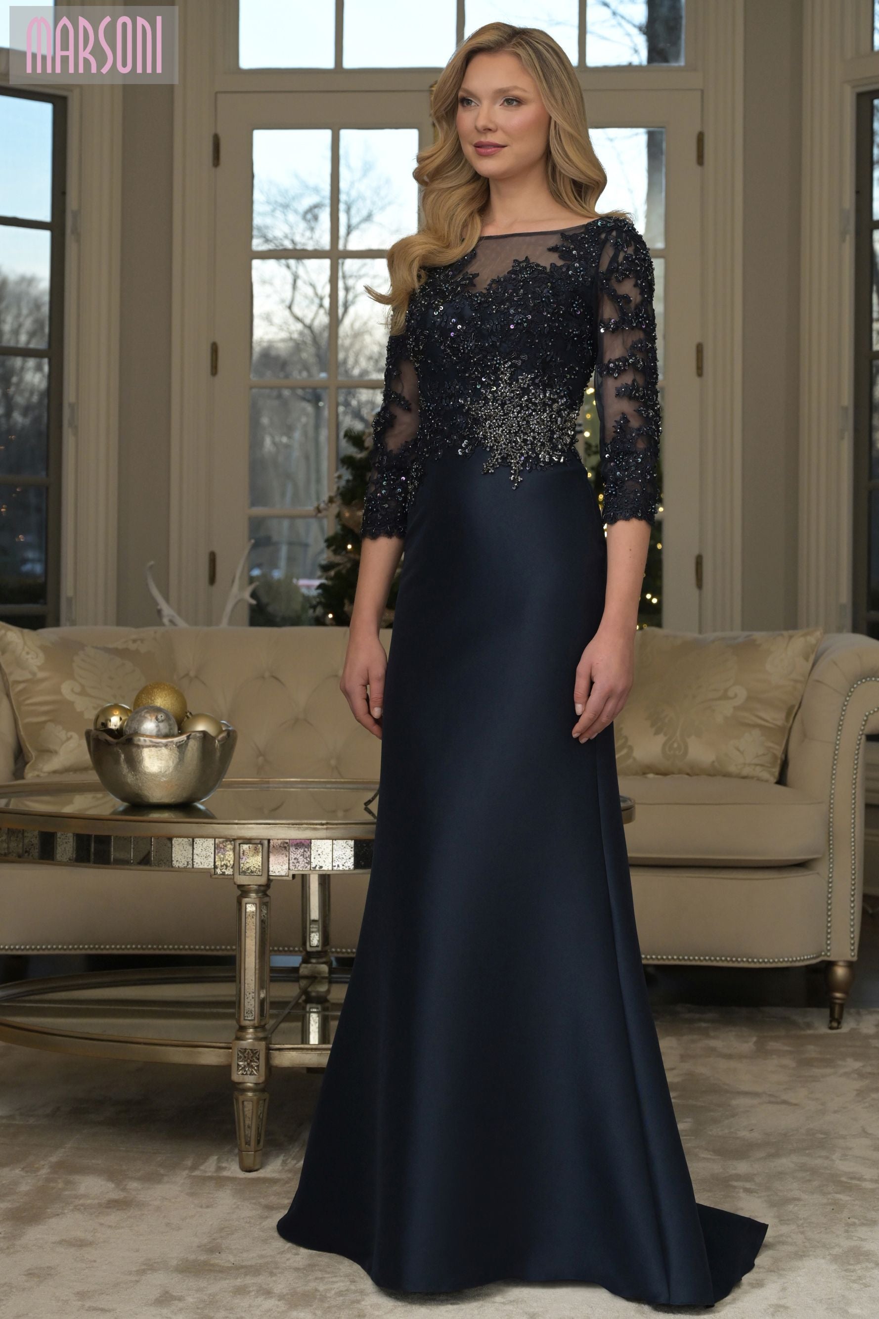 Marsoni by Colors -MV1357 Embroidered Illusion Bodice Gown