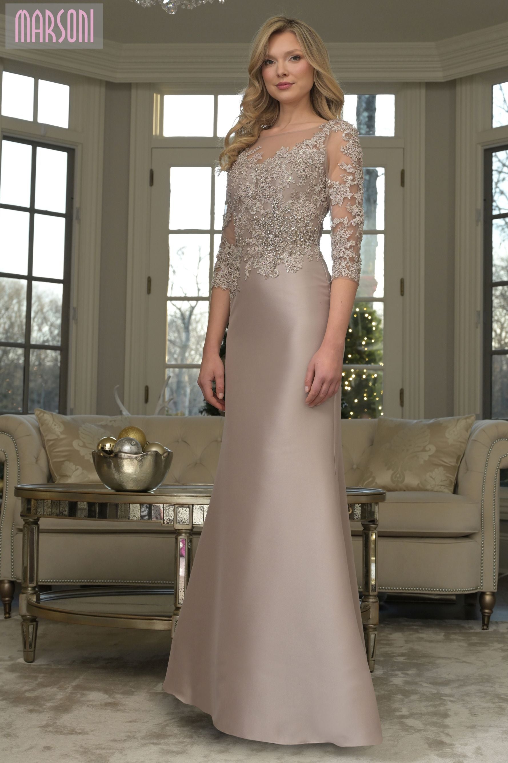 Marsoni by Colors -MV1357 Embroidered Illusion Bodice Gown