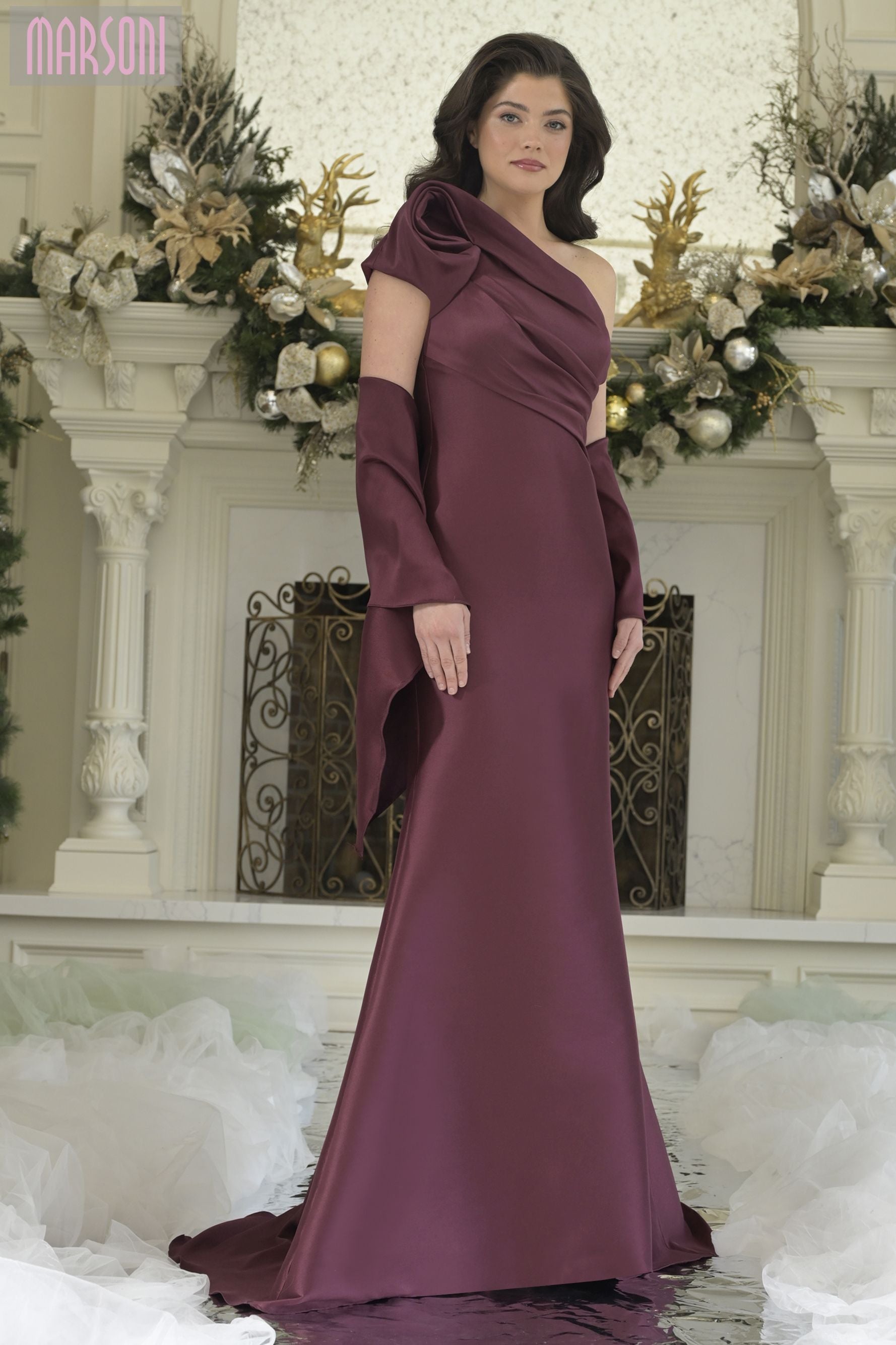 Marsoni by Colors -MV1358 One Shoulder Mermaid Long Gown