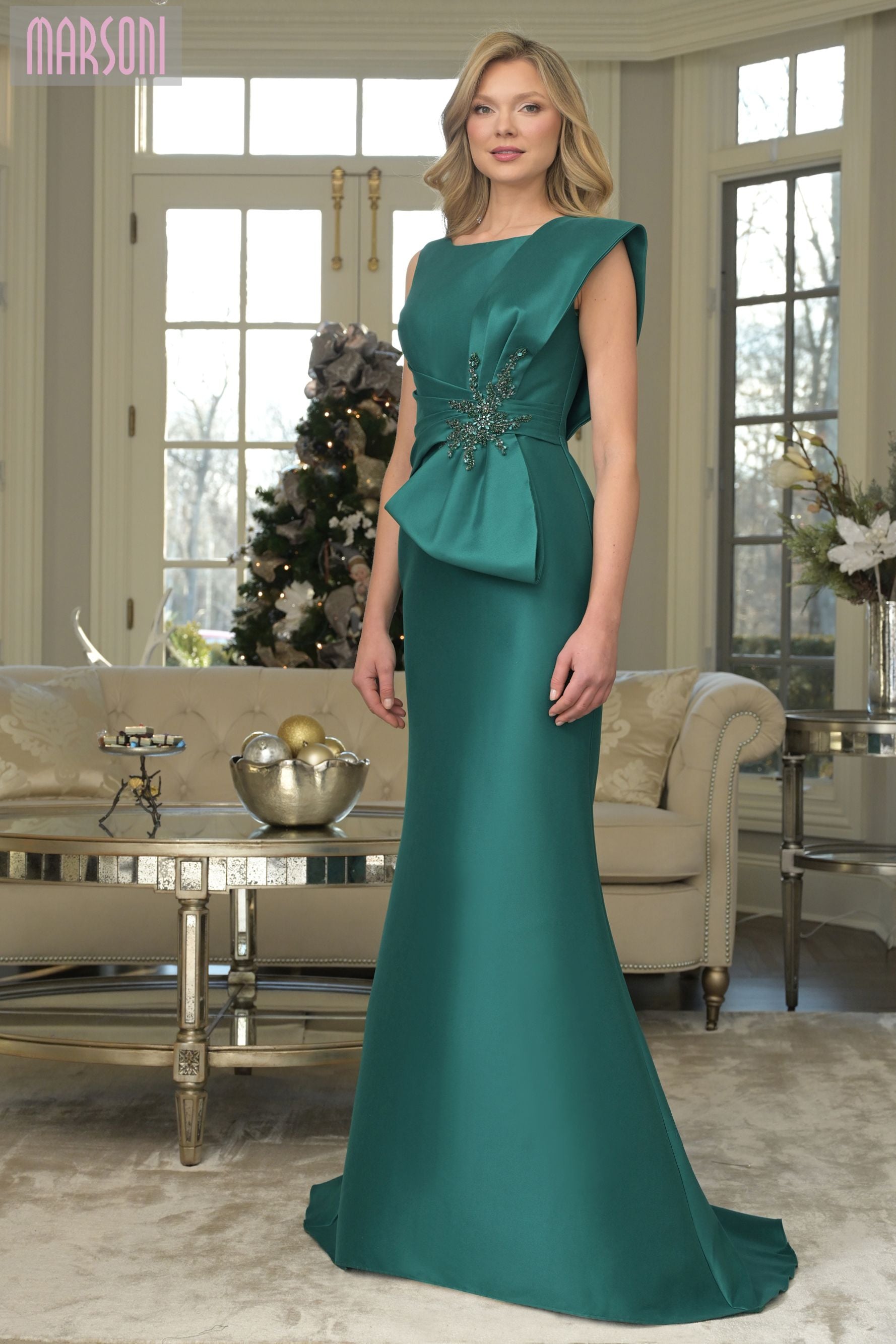 Marsoni by Colors -MV1359 Bateau Neck Mermaid Long Gown