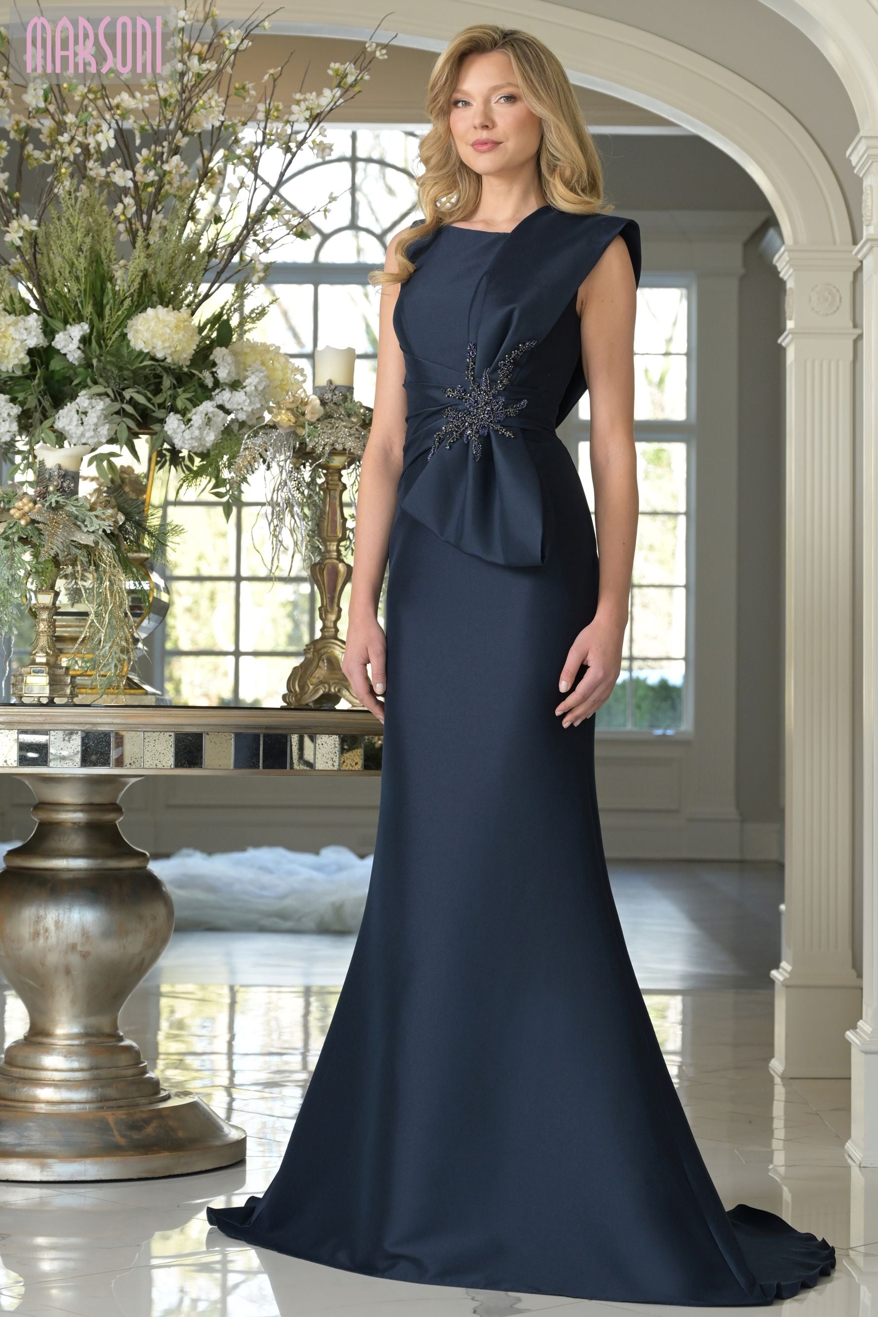 Marsoni by Colors -MV1359 Bateau Neck Mermaid Long Gown